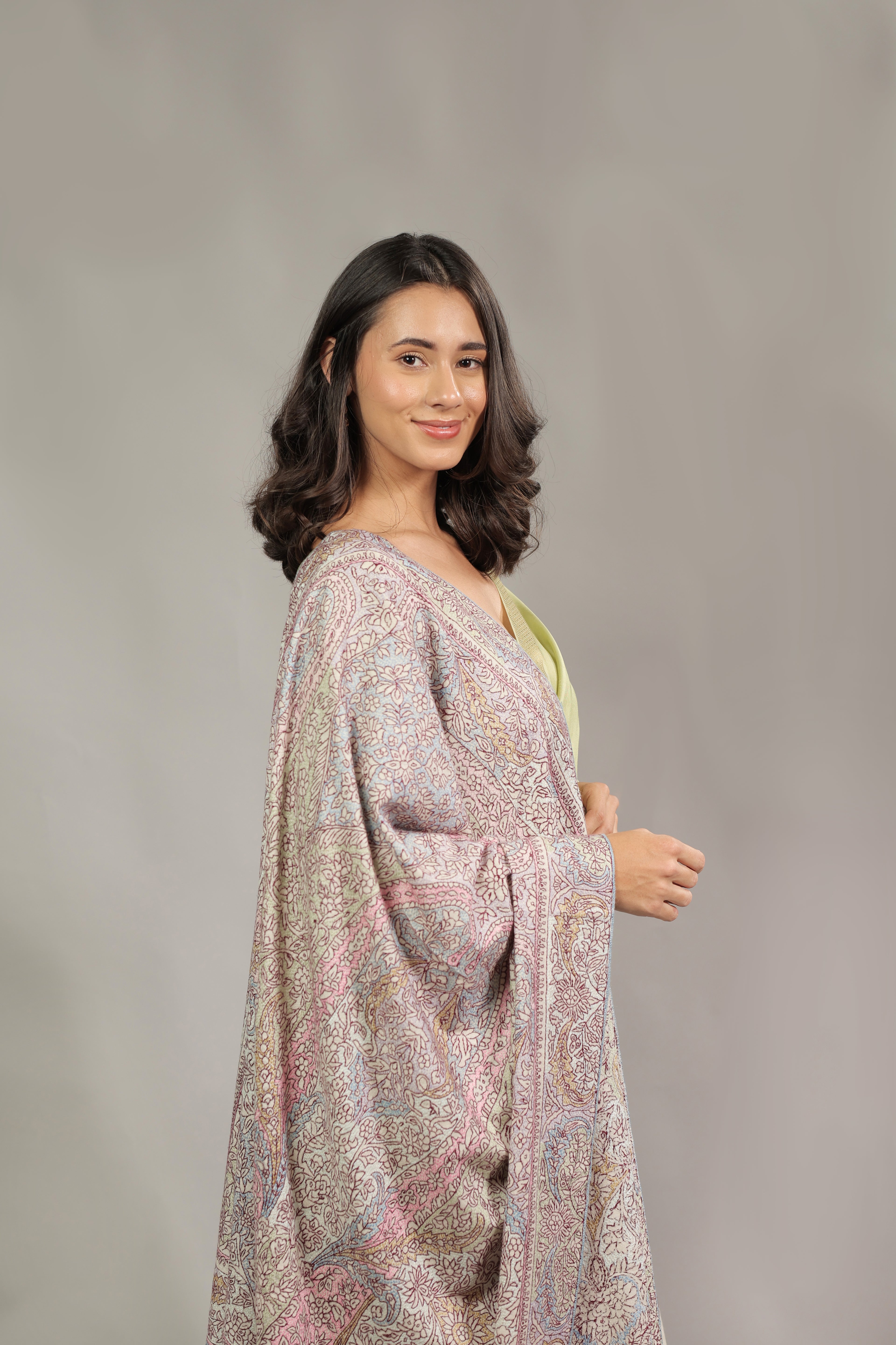 Grey Sozni Hand Embroidered Heavy Grey Bootidaar Pashmina Shawl