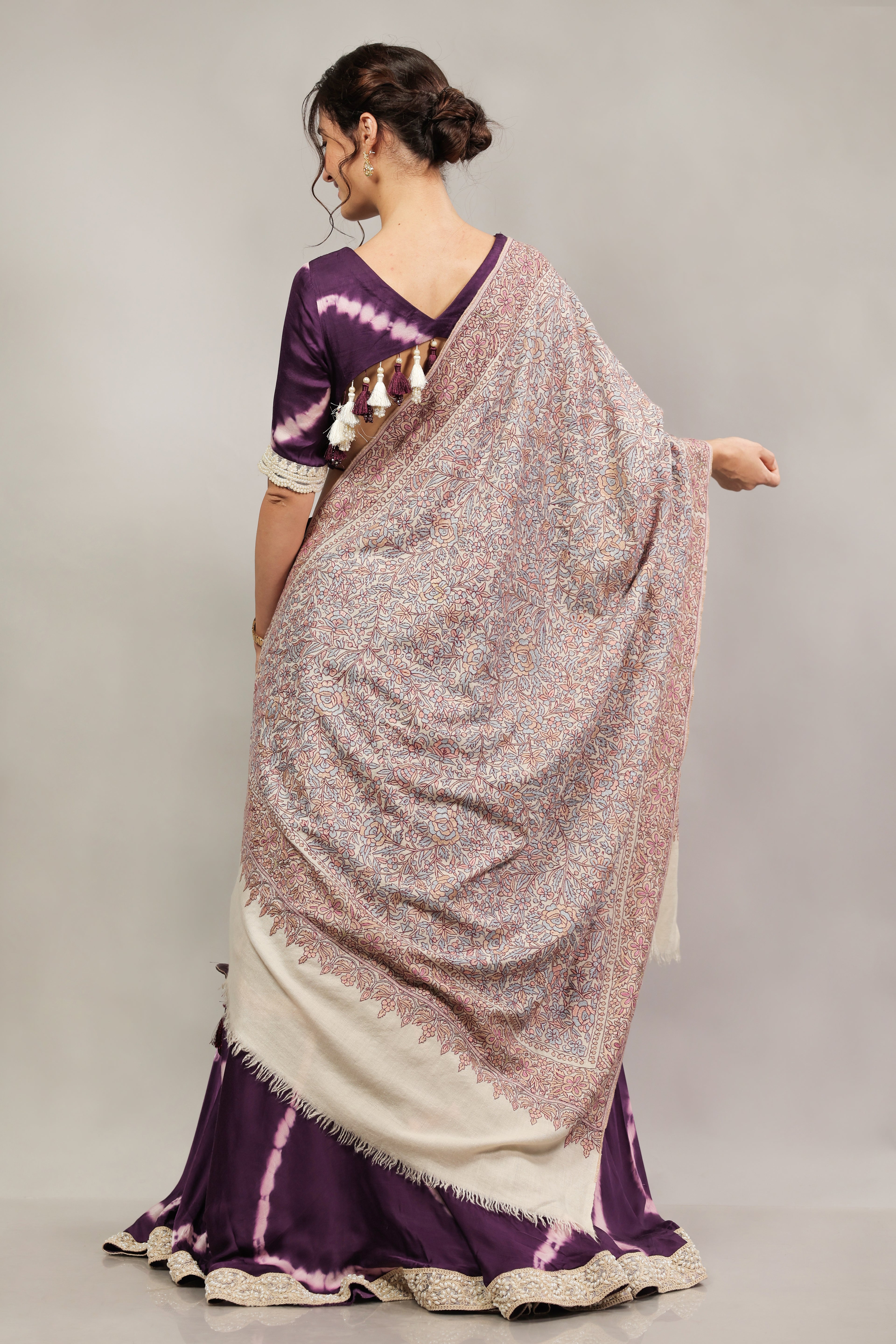 Ivory Hand Embroidered Jamawar Pashmina Shawl