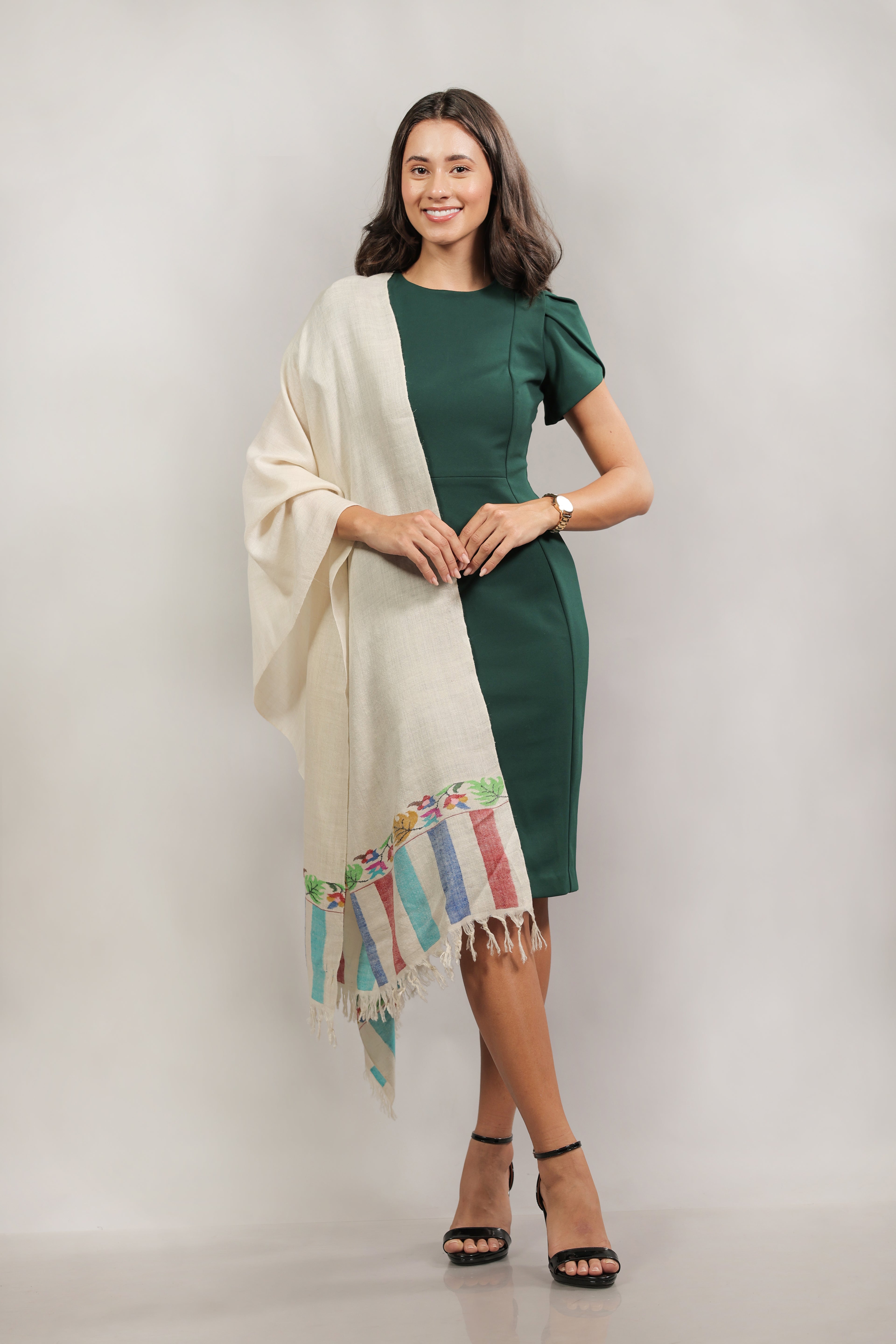 Ivory Kani Palla Pashmina Wrap