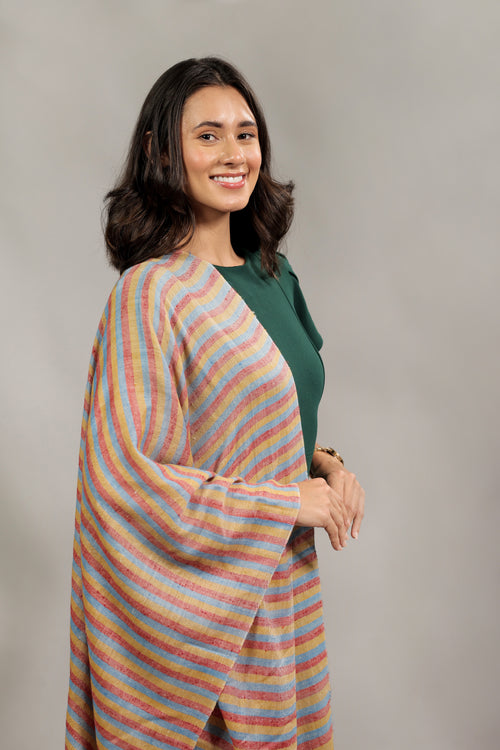 Yellow Multicolored Stripes Kani Palla Pashmina Stole