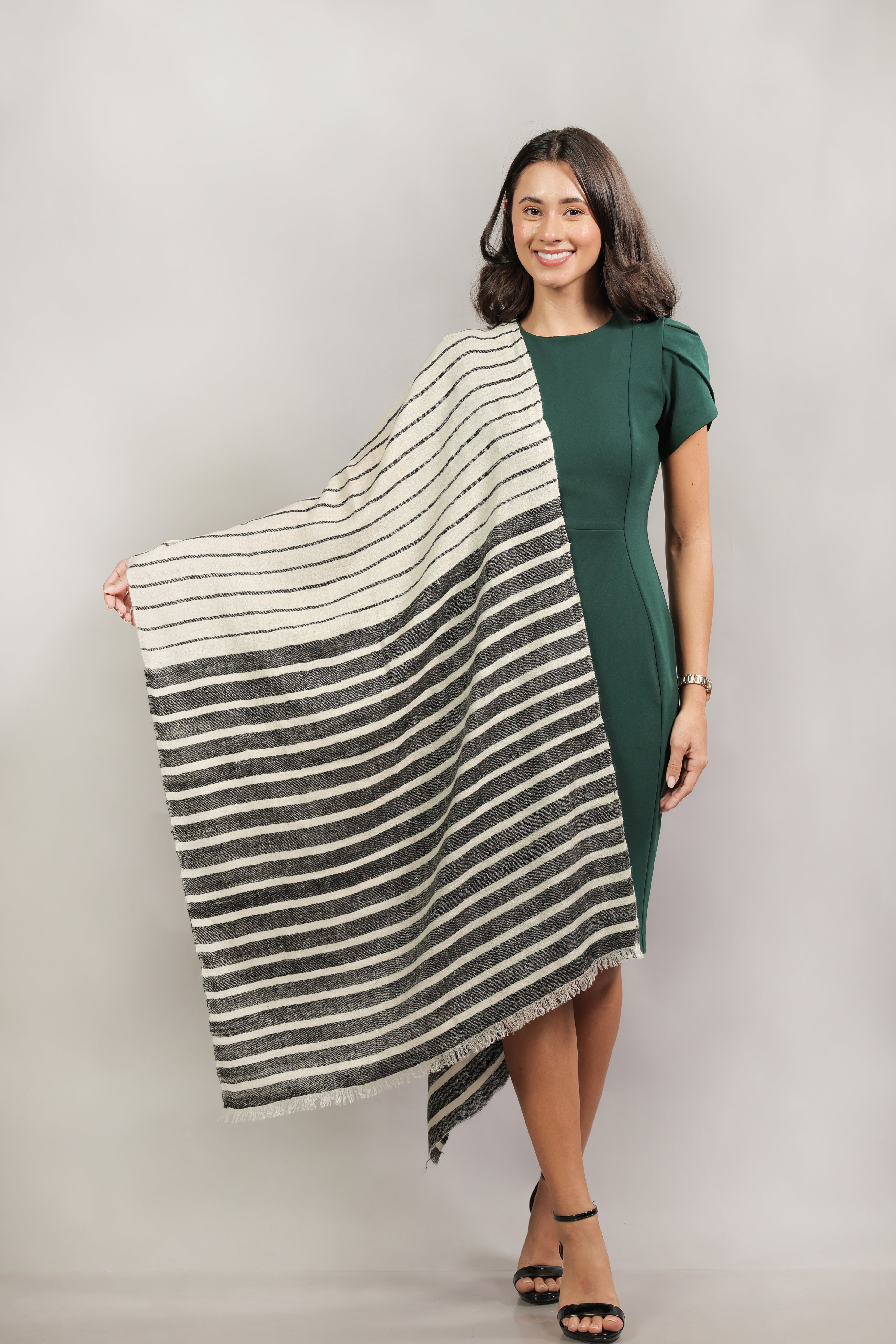 Black and White Striped Handspun Pashmina Wrap