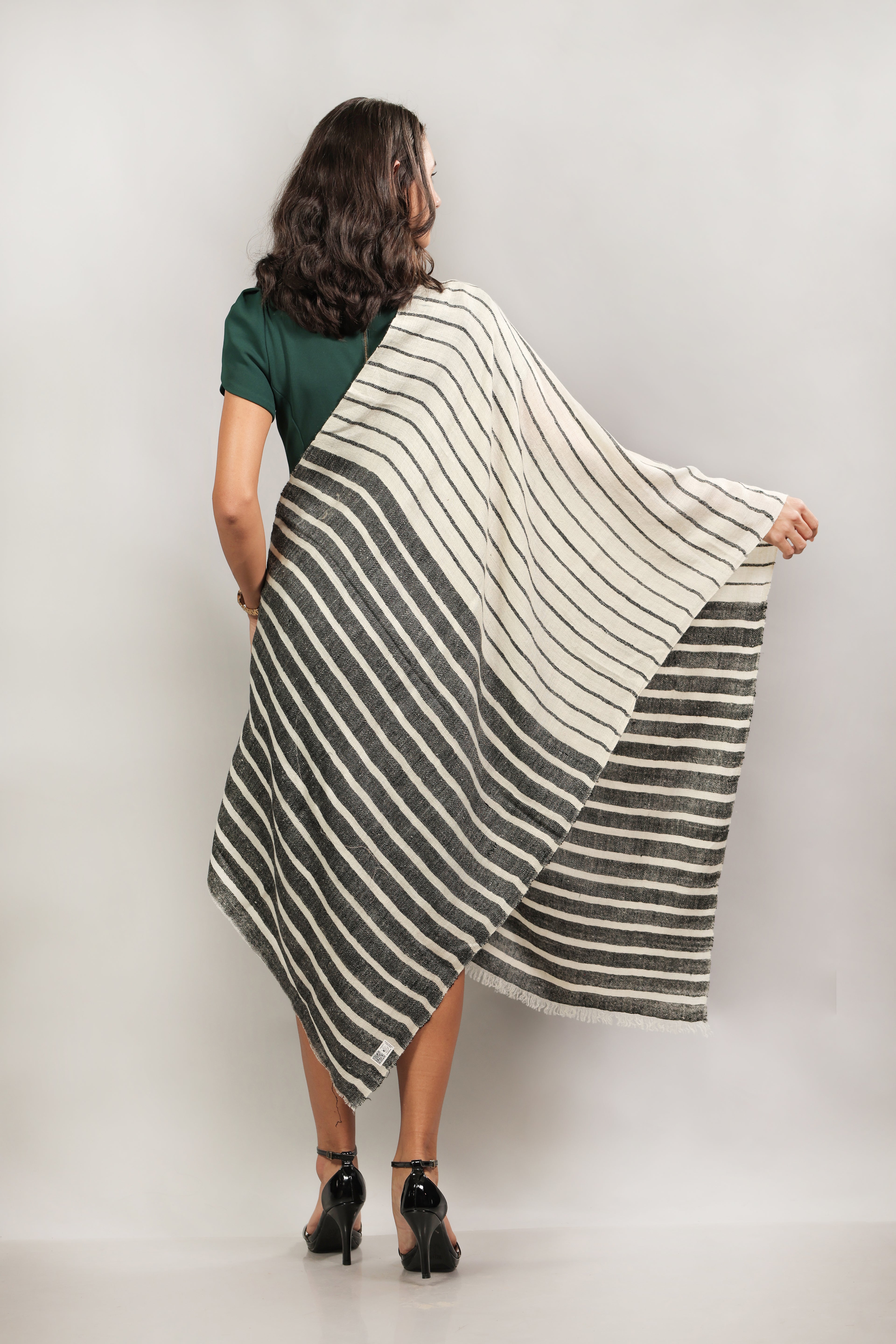 Black and White Striped Handspun Pashmina Wrap