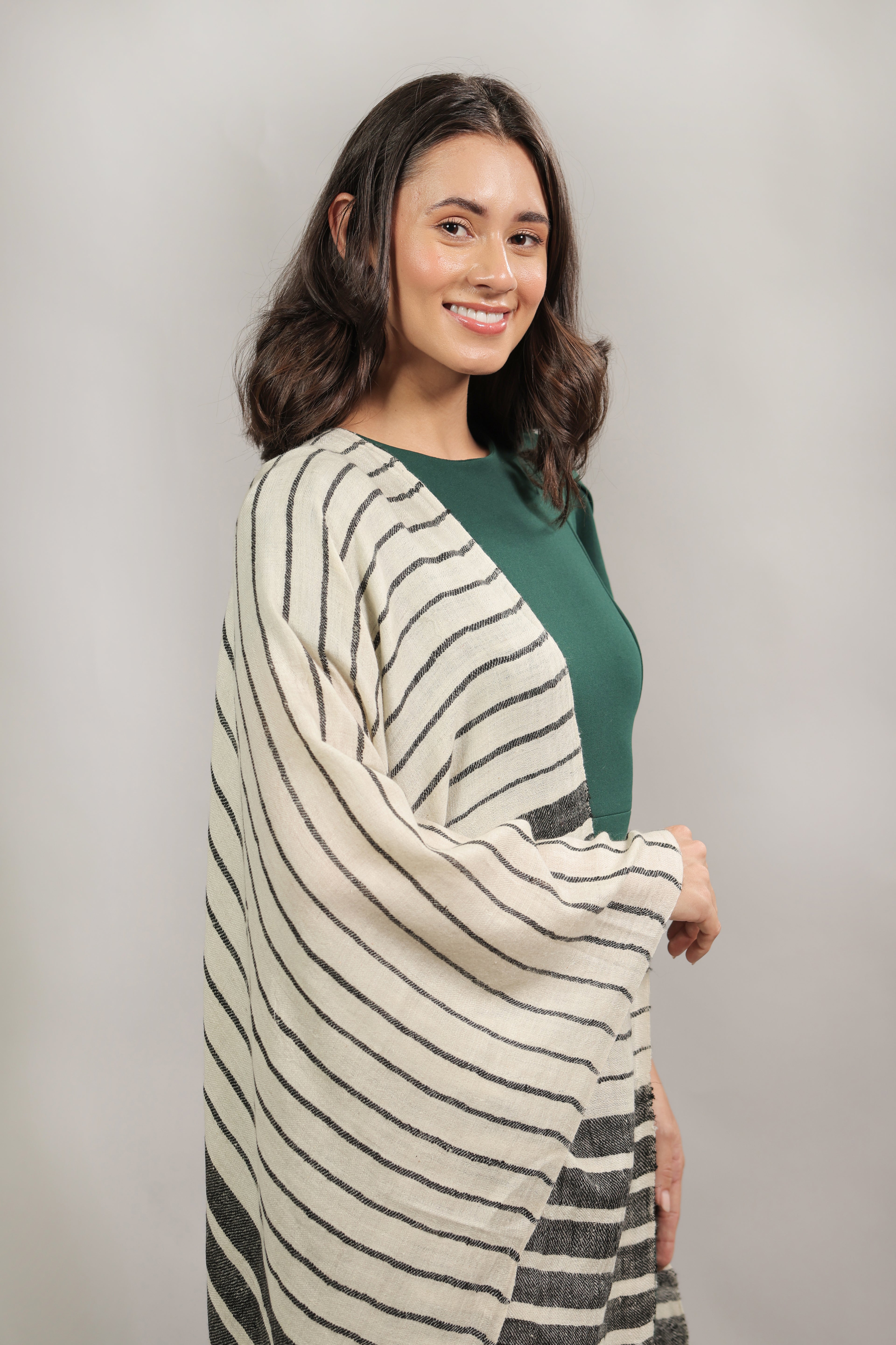 Black and White Striped Handspun Pashmina Wrap