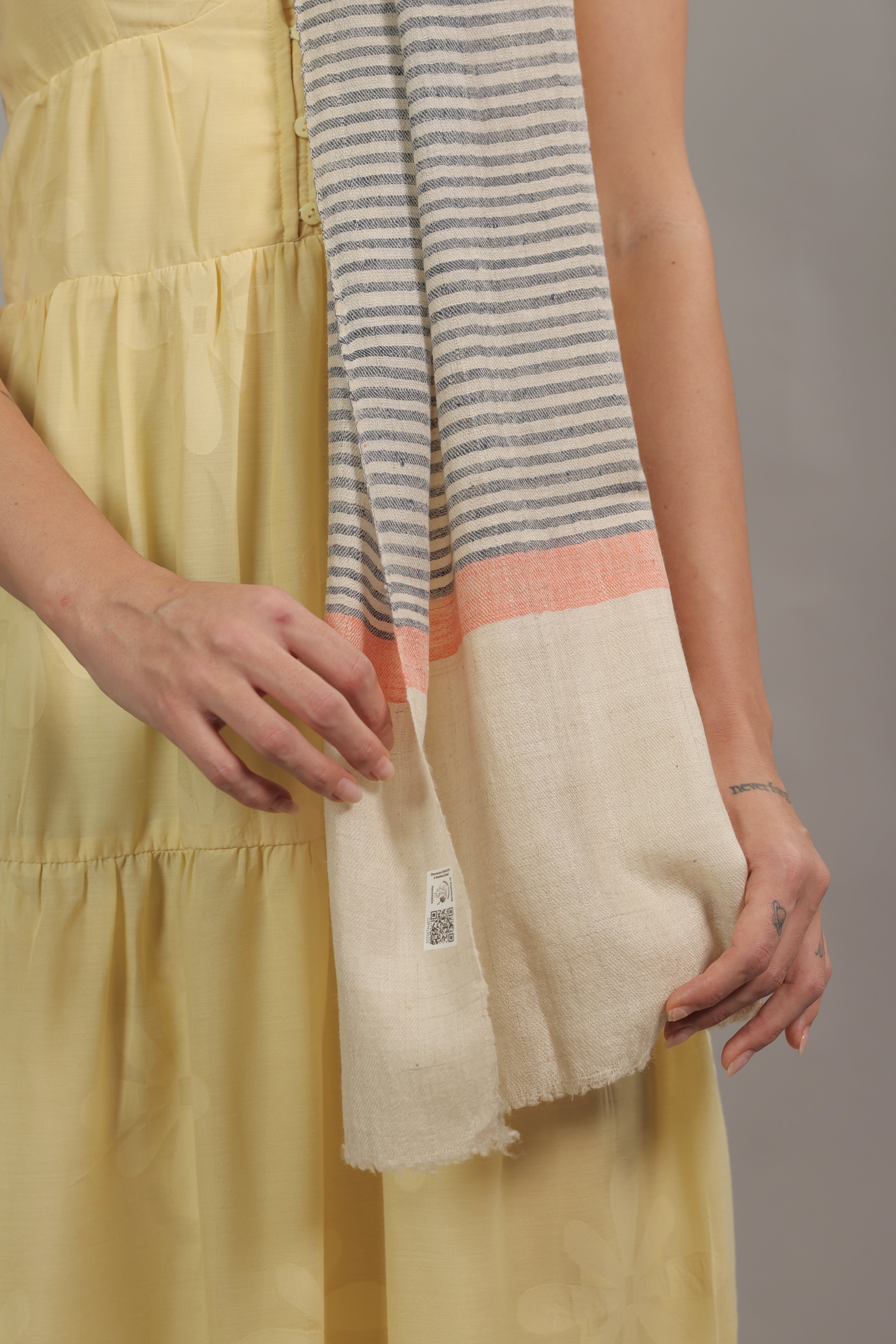 White Multicolored Striped Handspun Pashmina Muffler