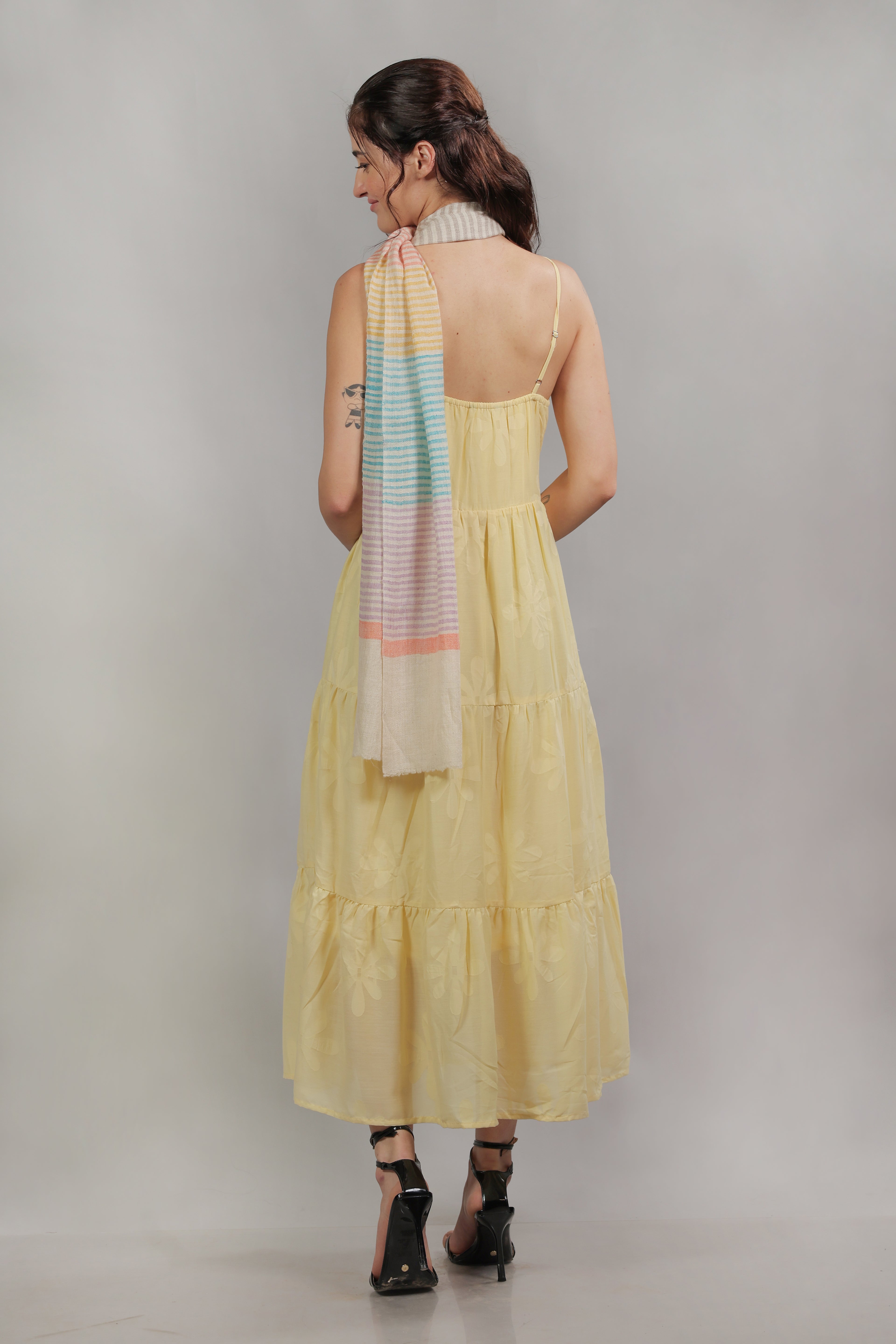 White Multicolored Striped Handspun Pashmina Muffler