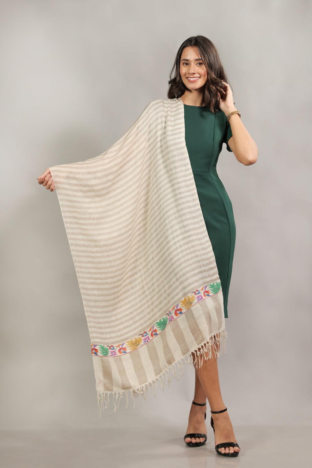 Ivory & Beige Kani Palla Pashmina Wrap