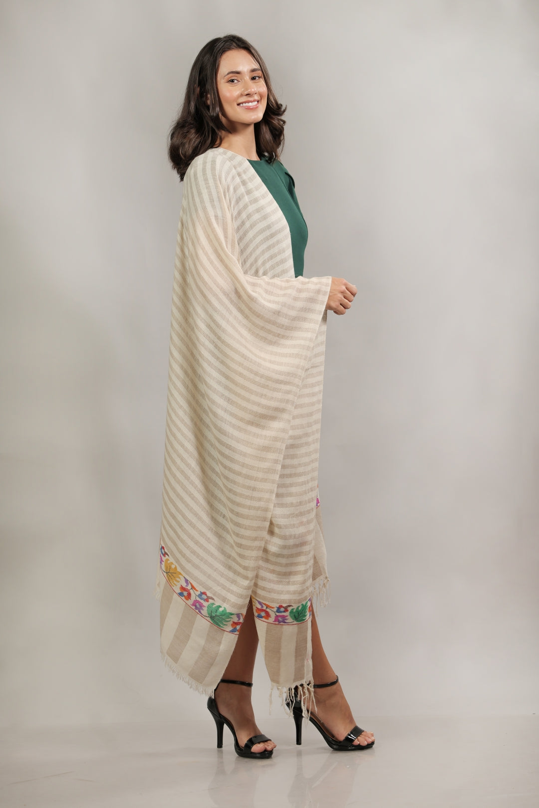 Ivory & Beige Kani Palla Pashmina Wrap