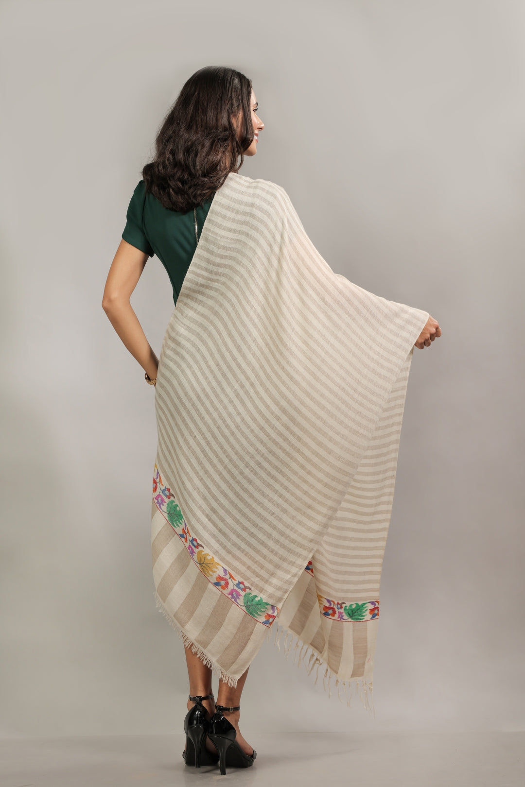 Ivory & Beige Kani Palla Pashmina Wrap