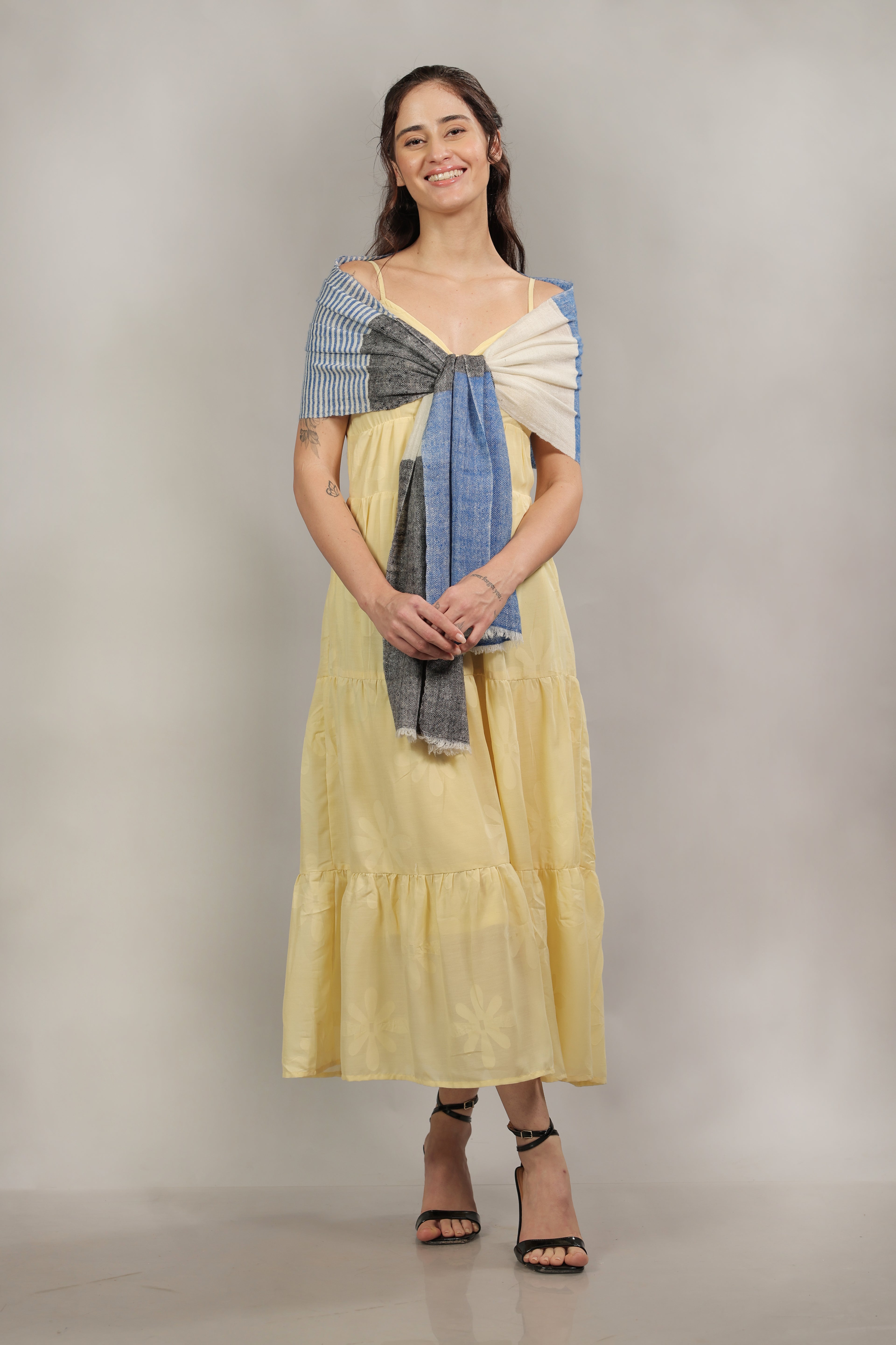 Blue & Black Striped Handspun Pashmina Muffler