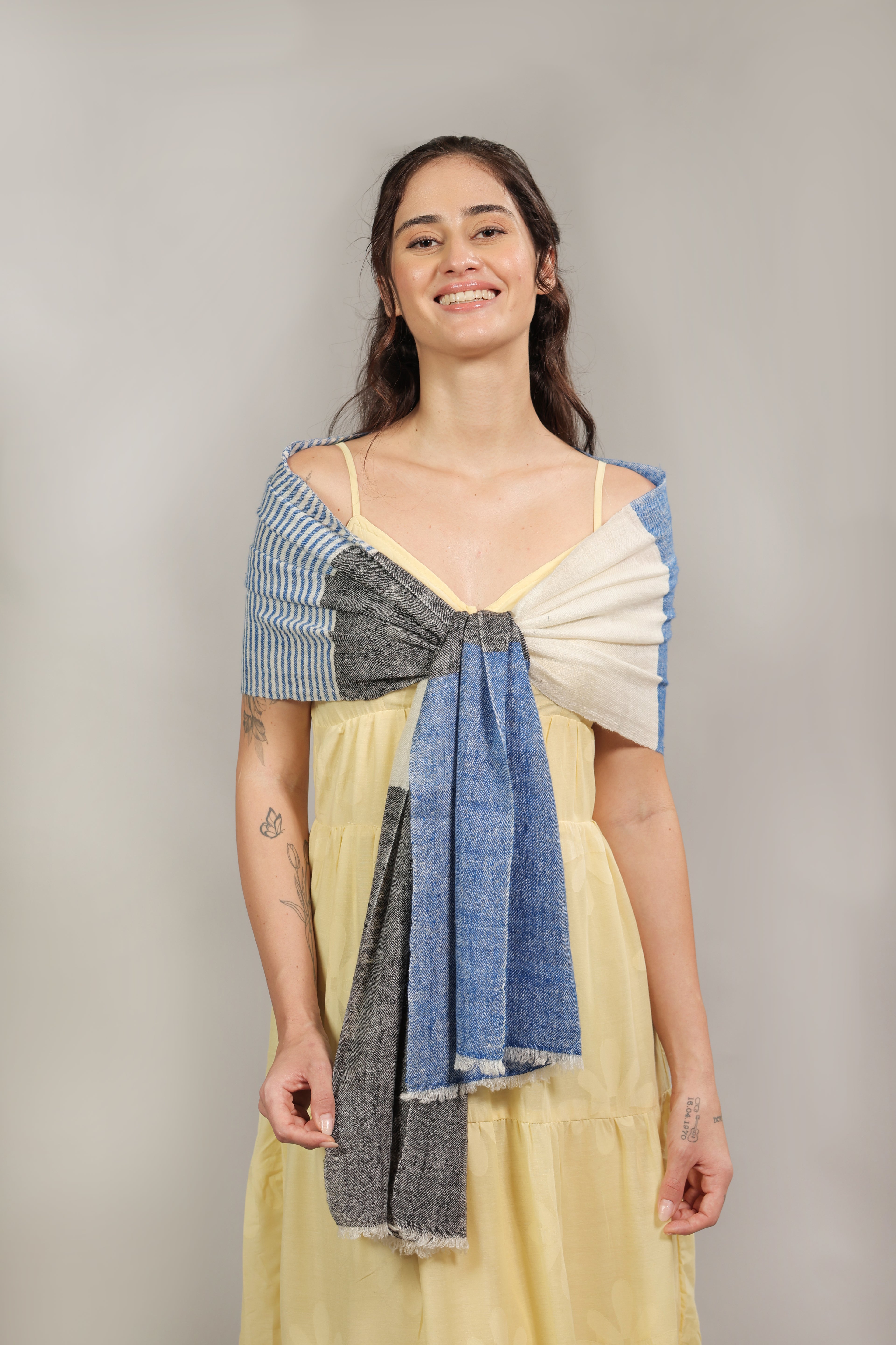 Blue & Black Striped Handspun Pashmina Muffler