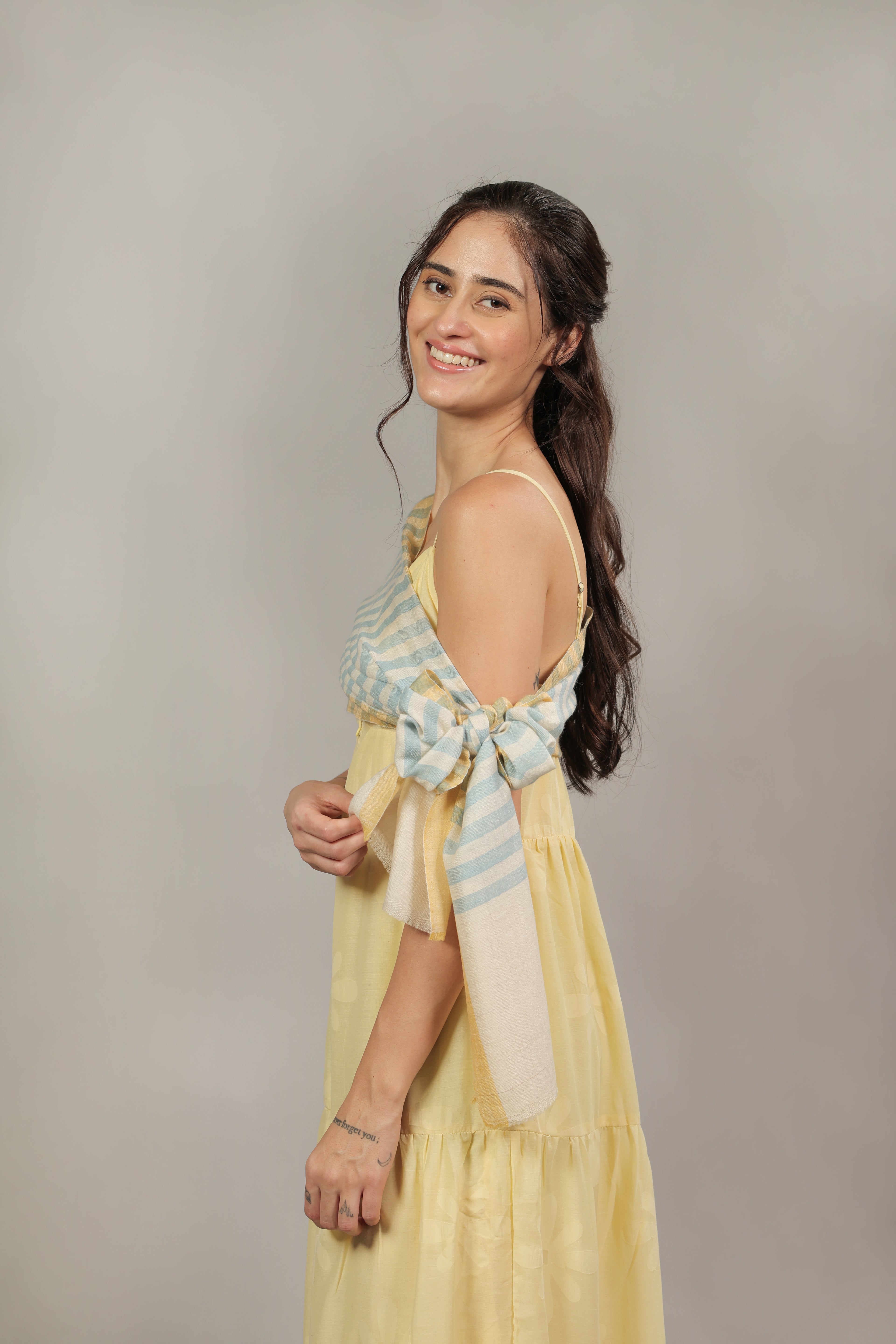 White Blue and Yellow Stripes Pashmina Muffler