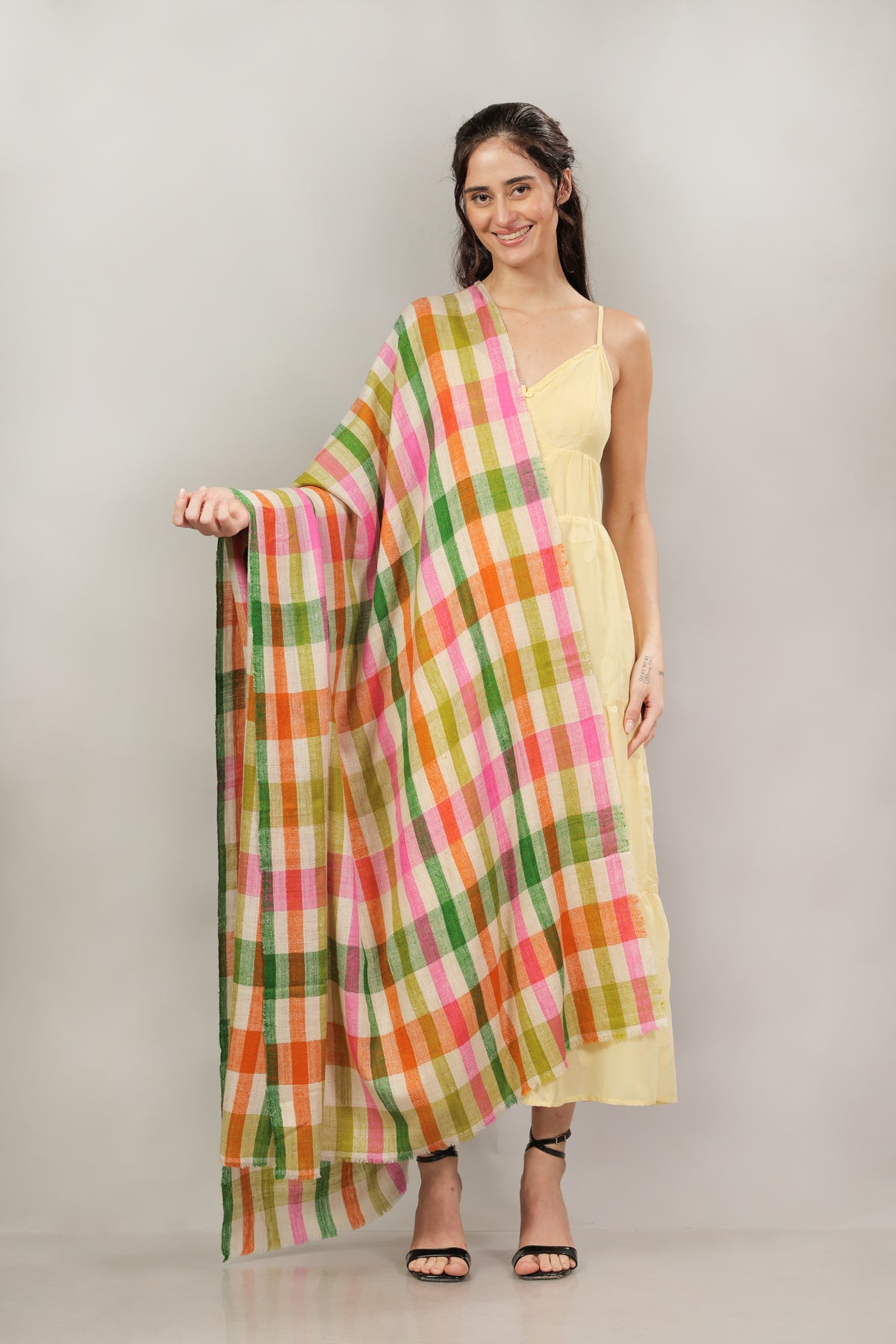 Multicoloured Checkered Handspun Pashmina Shawl