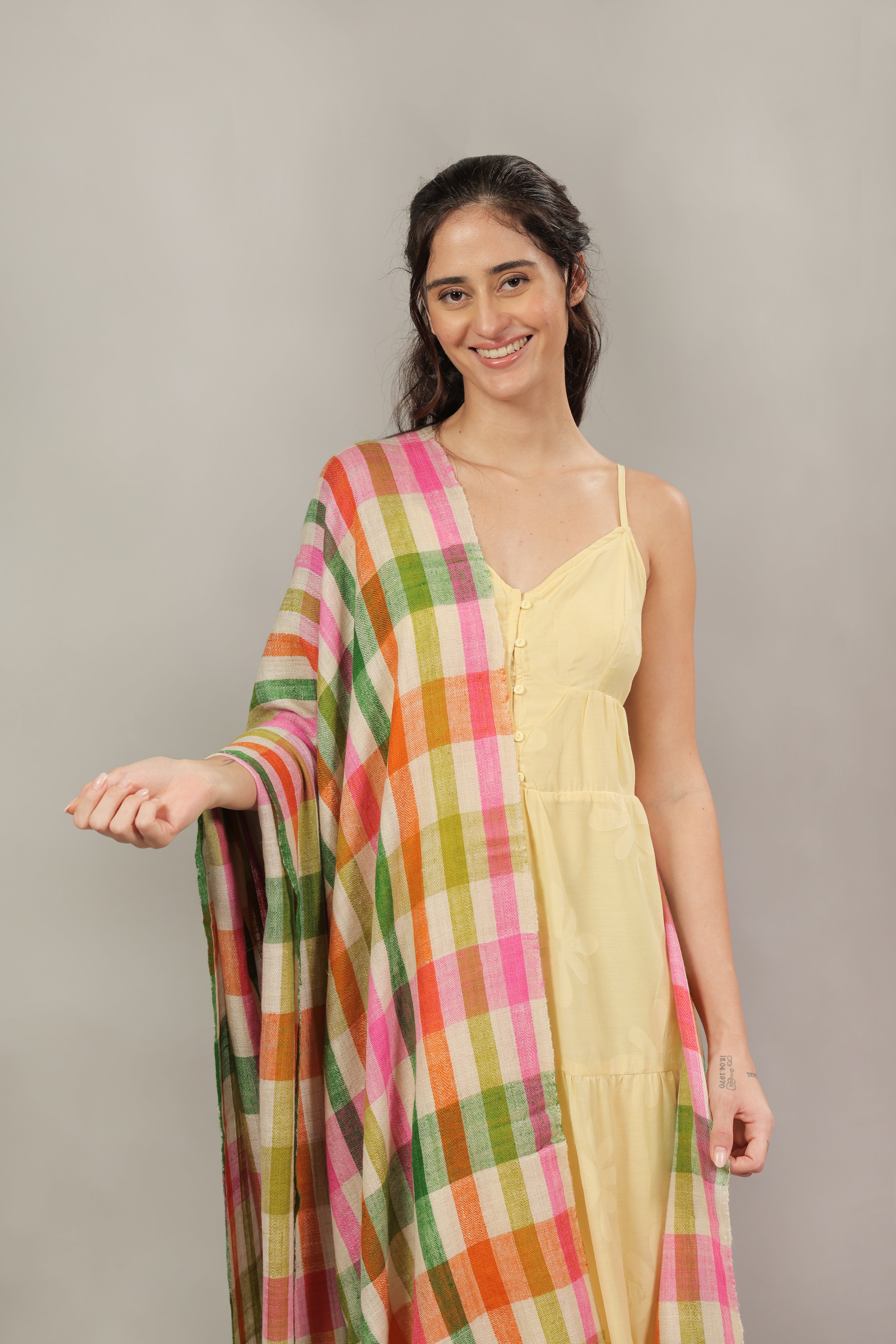 Multicoloured Checkered Handspun Pashmina Shawl