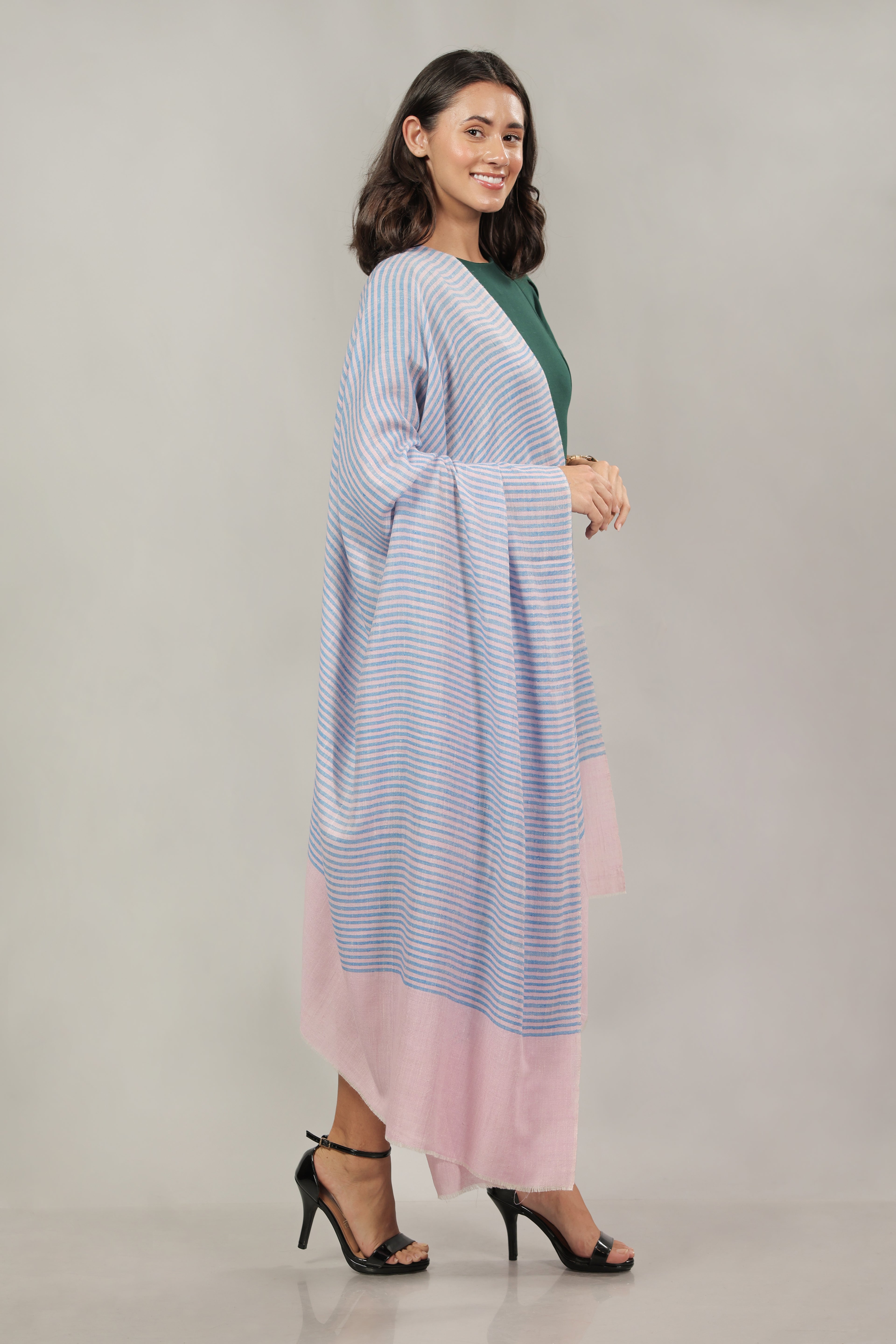 Pink and Blue Striped Pashmina Shawl