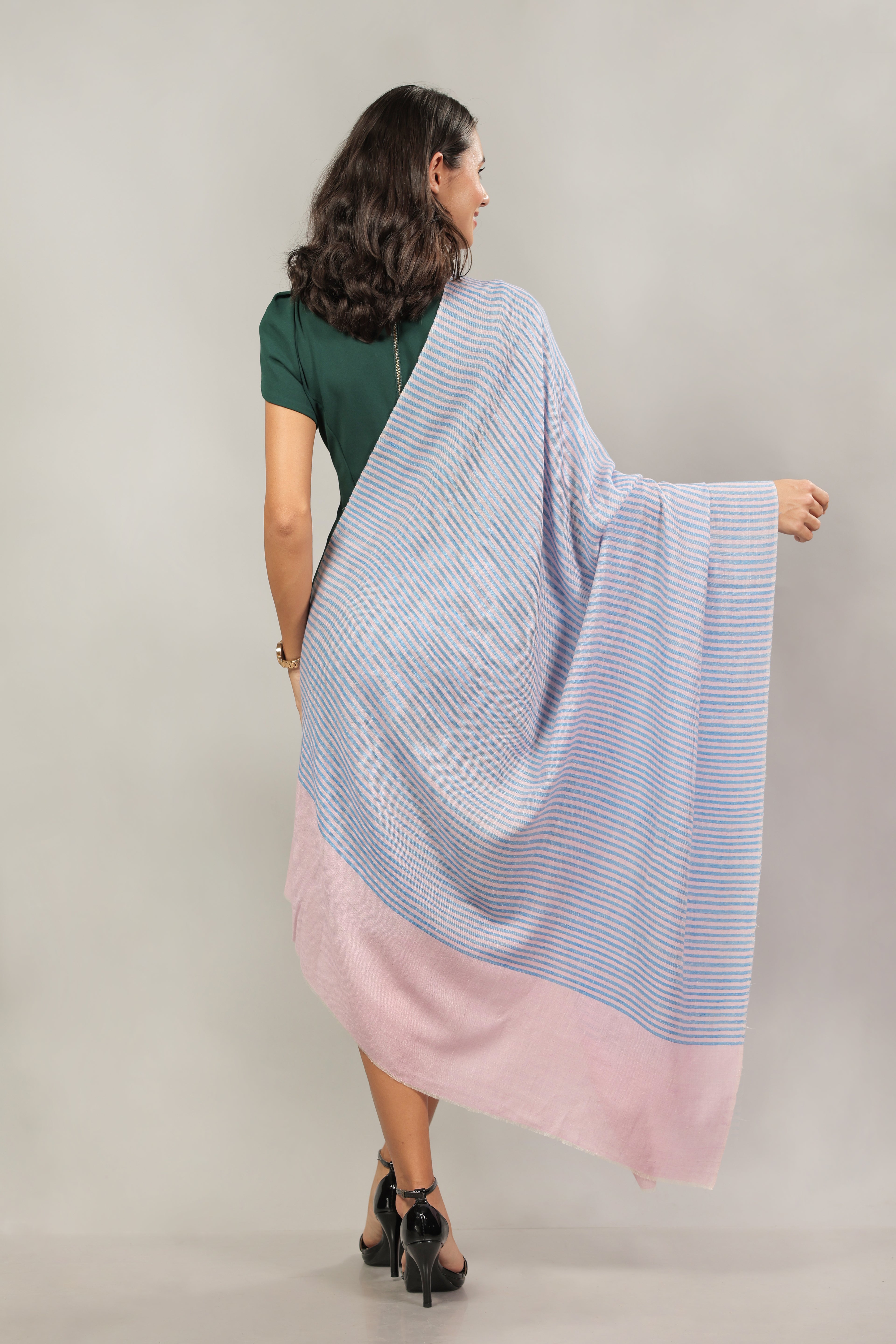 Pink and Blue Striped Pashmina Shawl