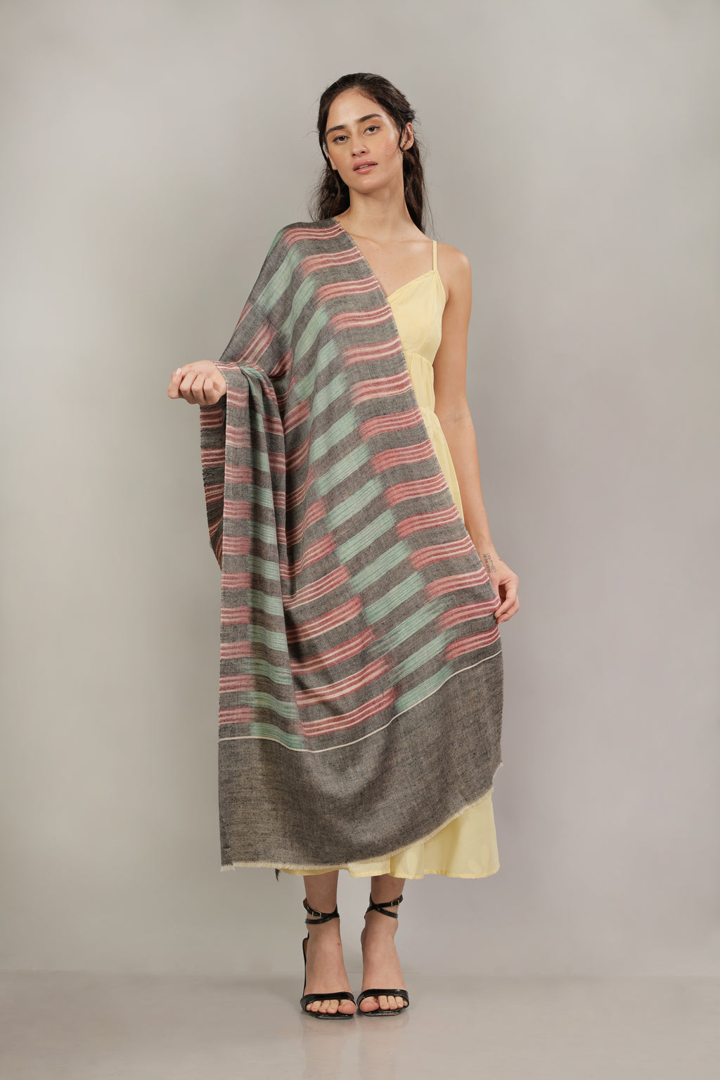 Green, Wine & Black Ikkat Pashmina Stole