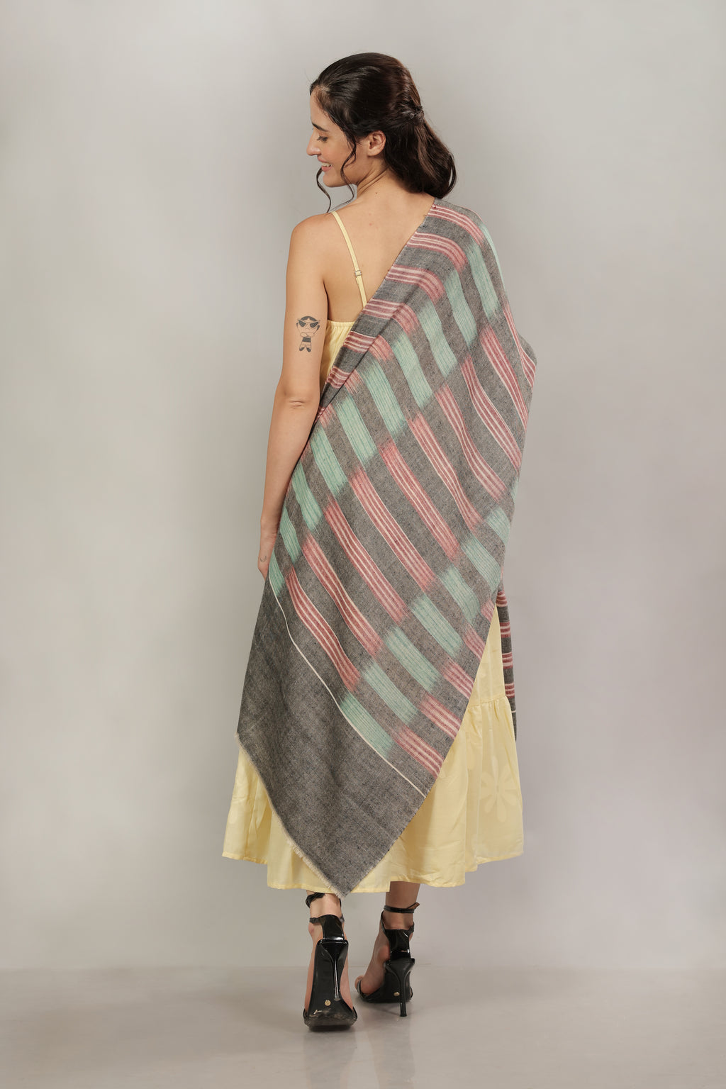 Green, Wine & Black Ikkat Pashmina Stole