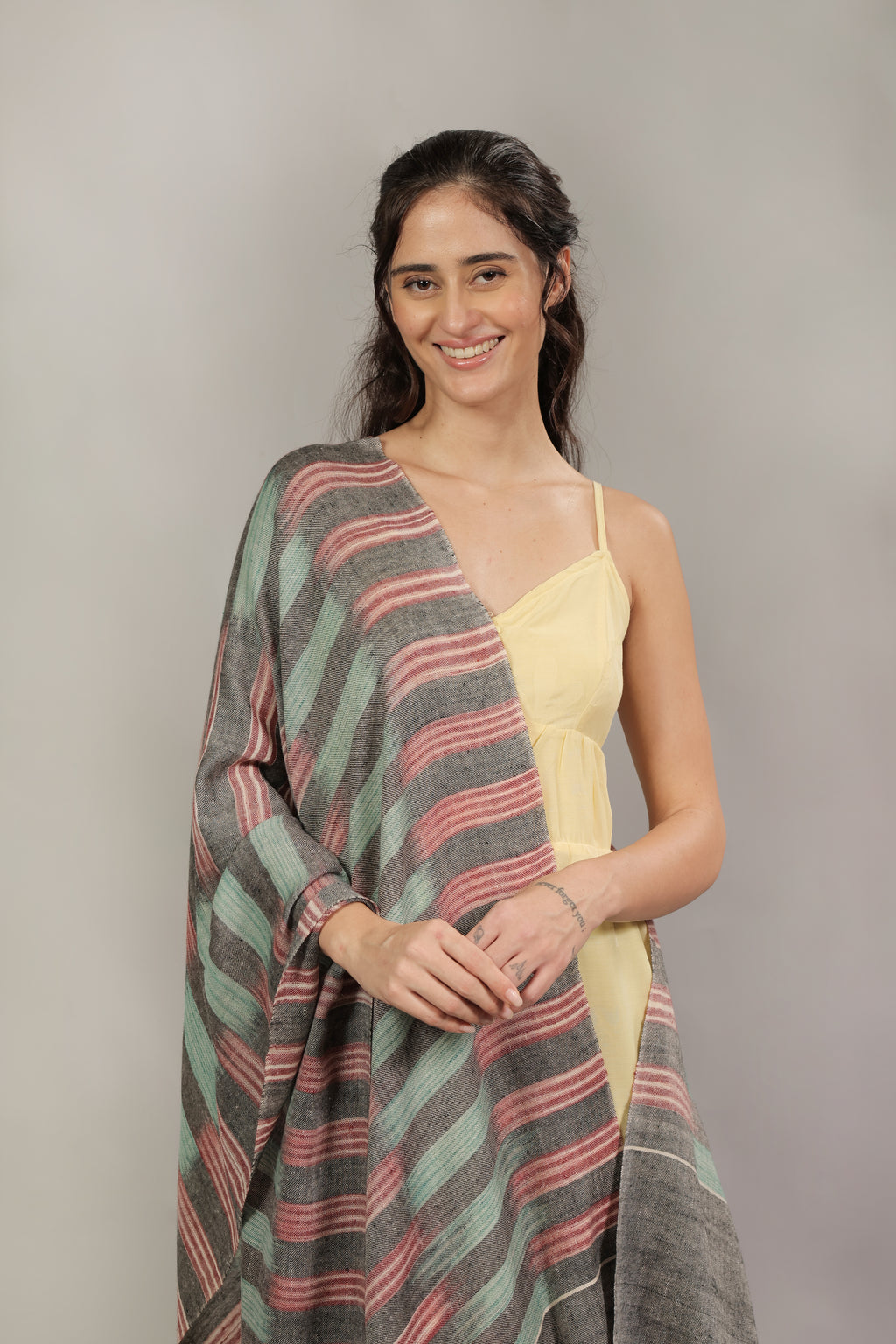 Green, Wine & Black Ikkat Pashmina Stole