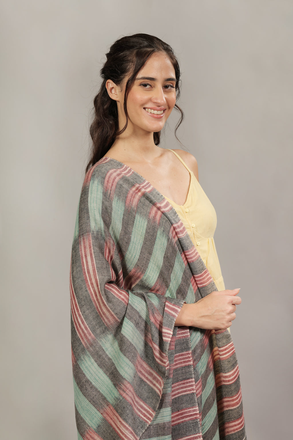 Green, Wine & Black Ikkat Pashmina Stole