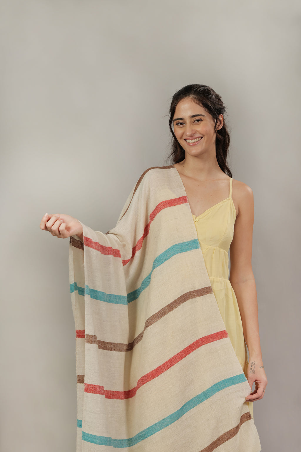 Ivory Striped Handspun Pashmina Stole