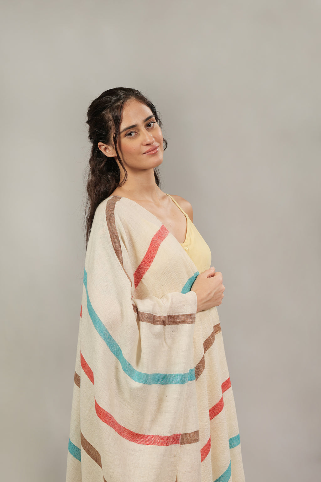 Ivory Striped Handspun Pashmina Stole