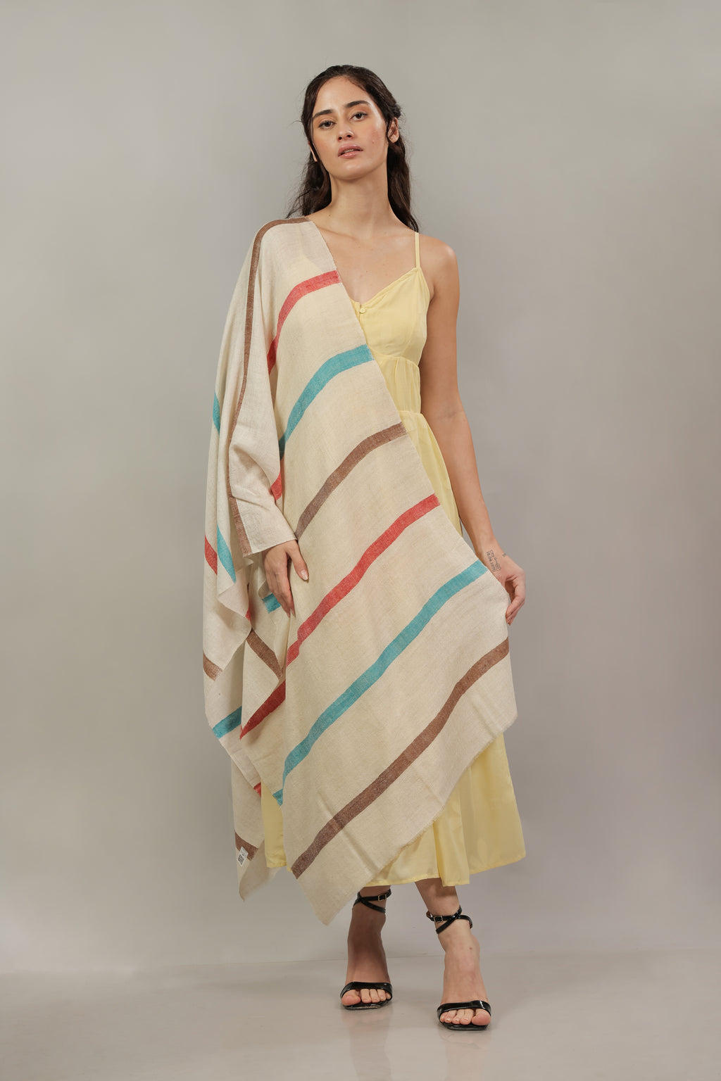 Ivory Striped Handspun Pashmina Stole