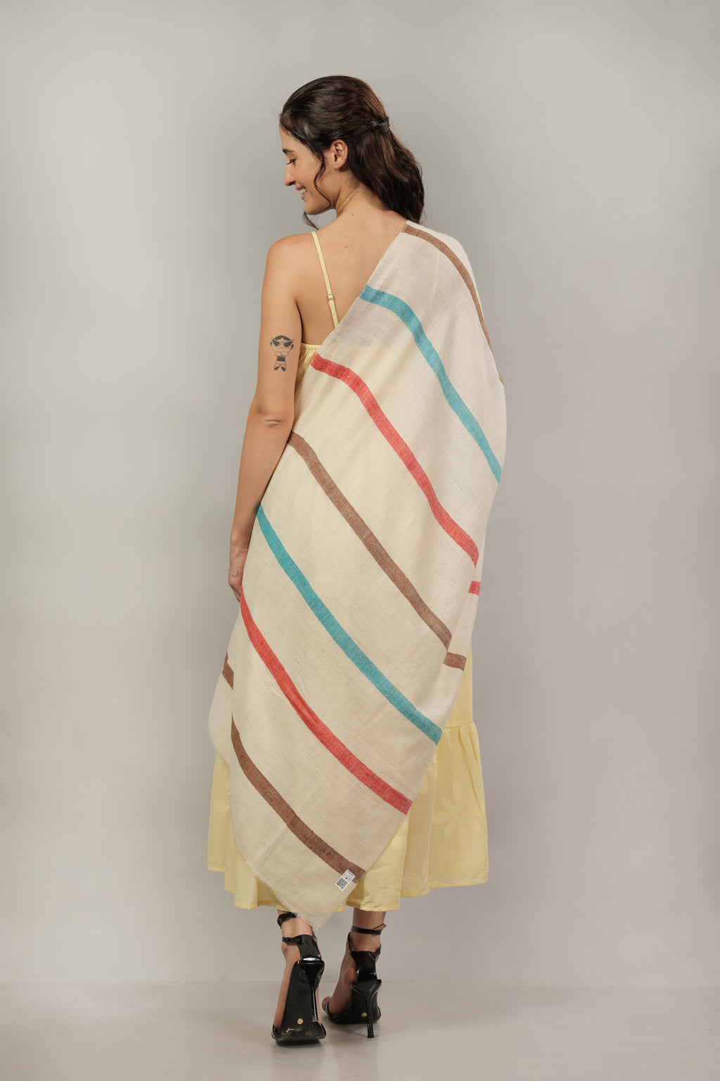 Ivory Striped Handspun Pashmina Stole