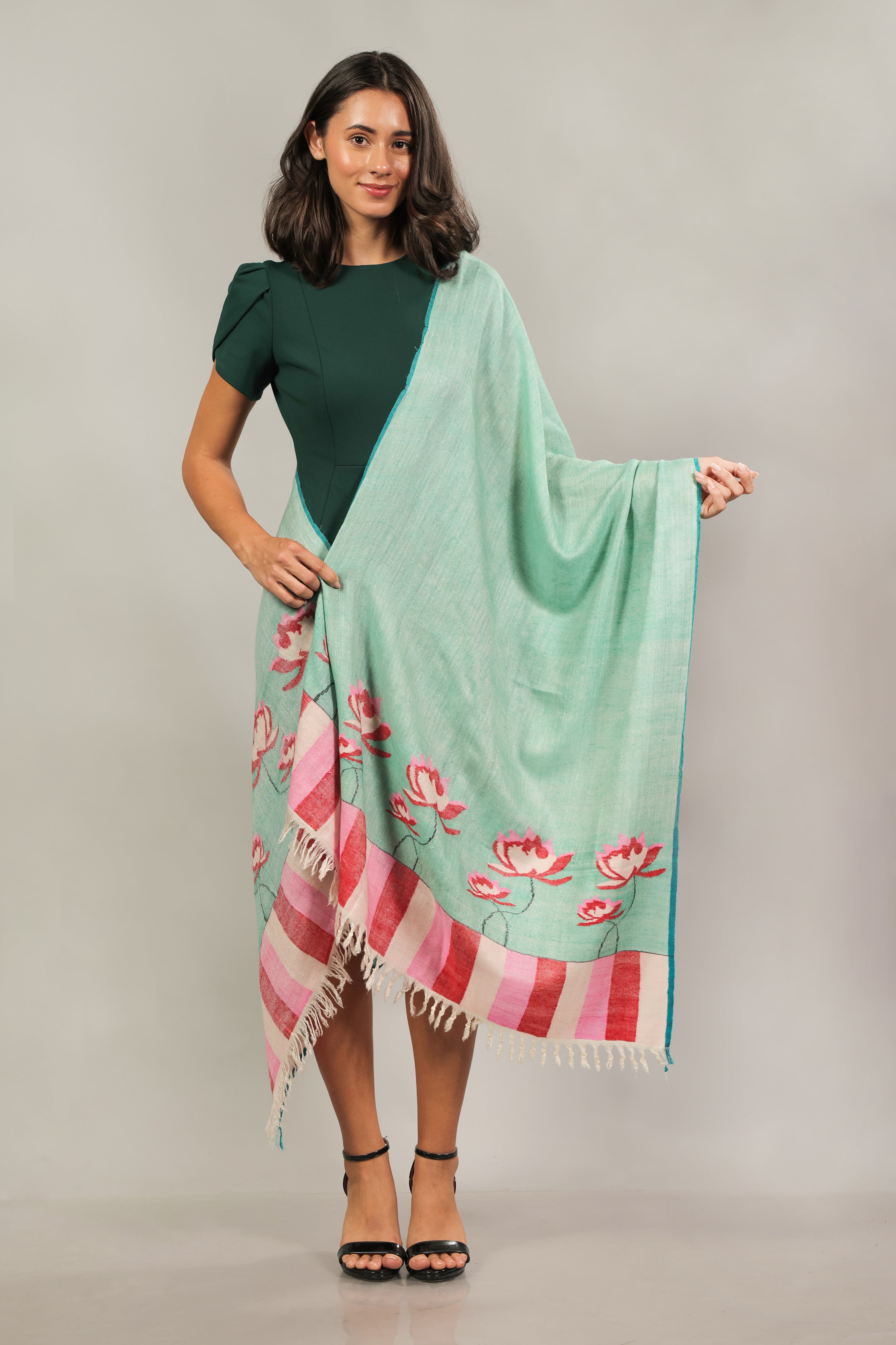 Teal Kani Palla Pashmina Wrap