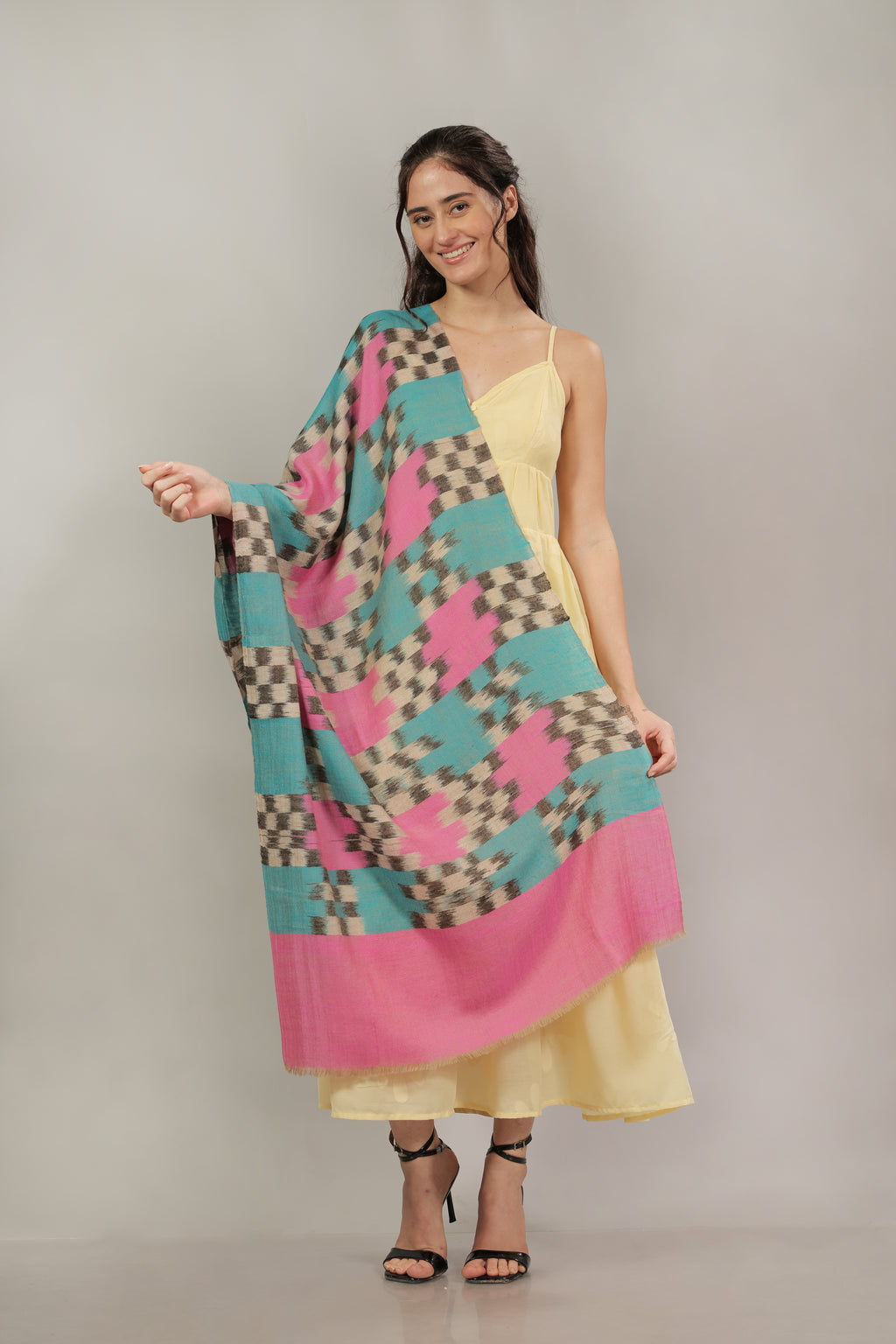 Blue & Pink Ikkat Pashmina Stole