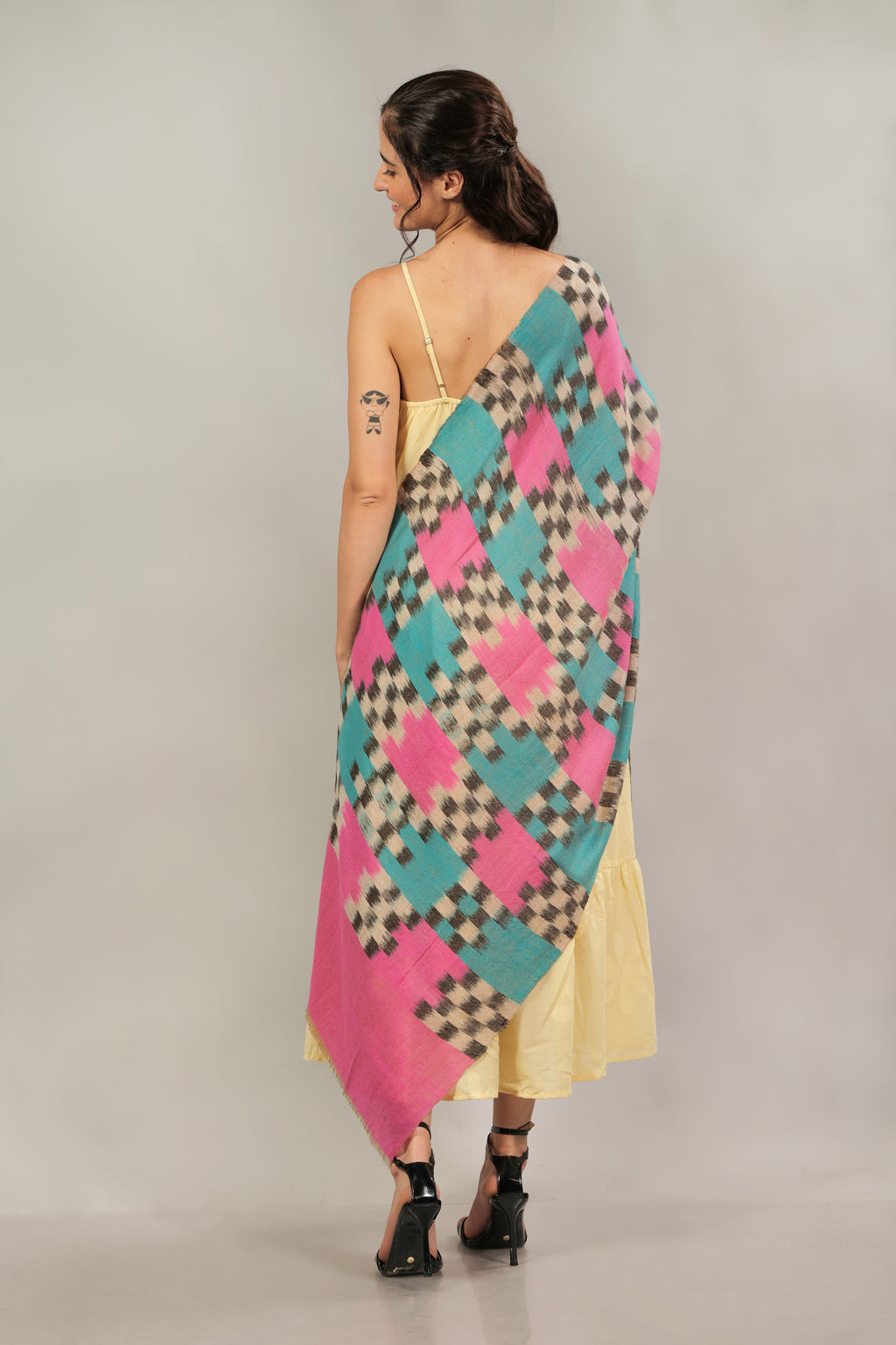 Blue & Pink Ikkat Pashmina Stole