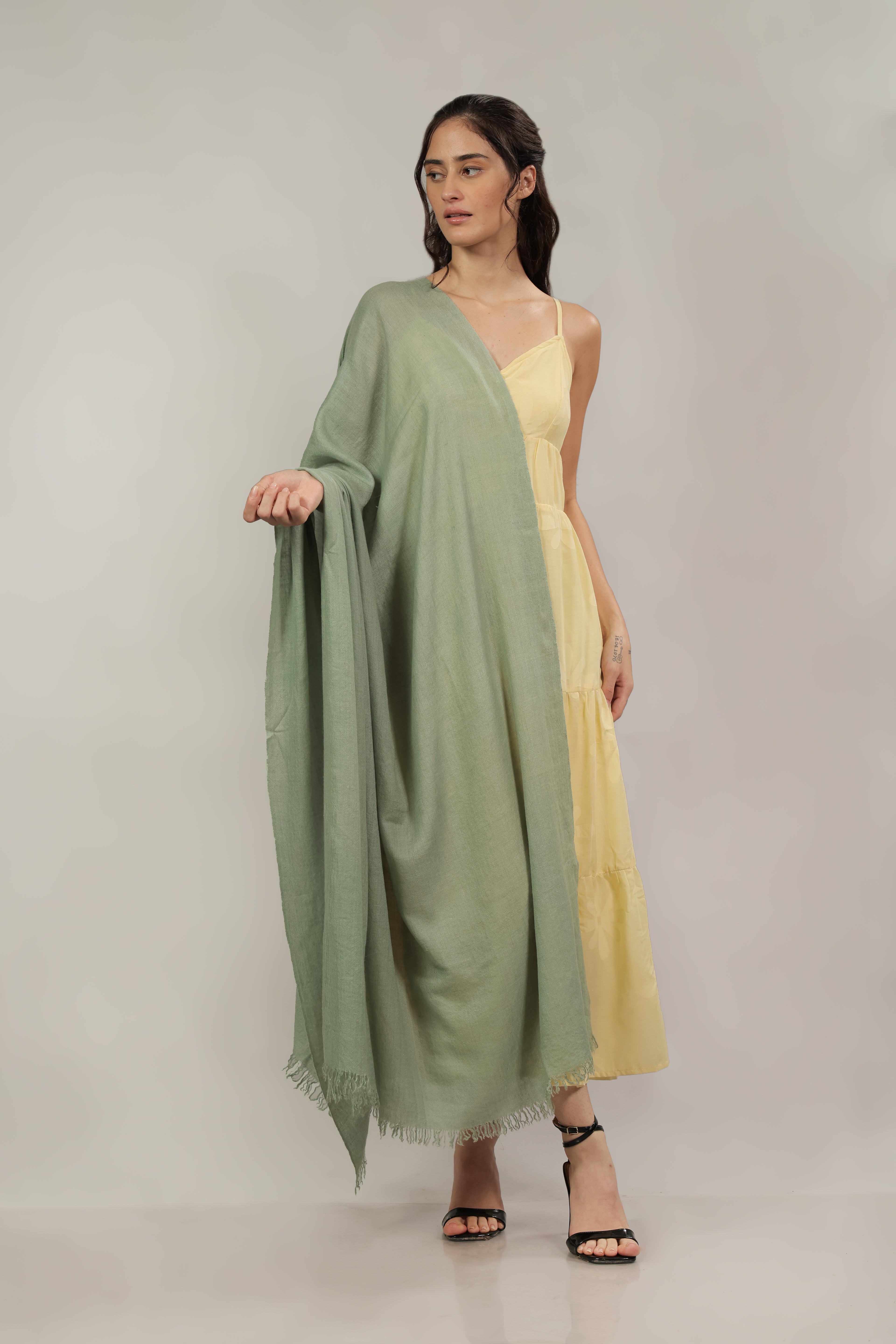 Olive Green Handspun Pashmina Shawl