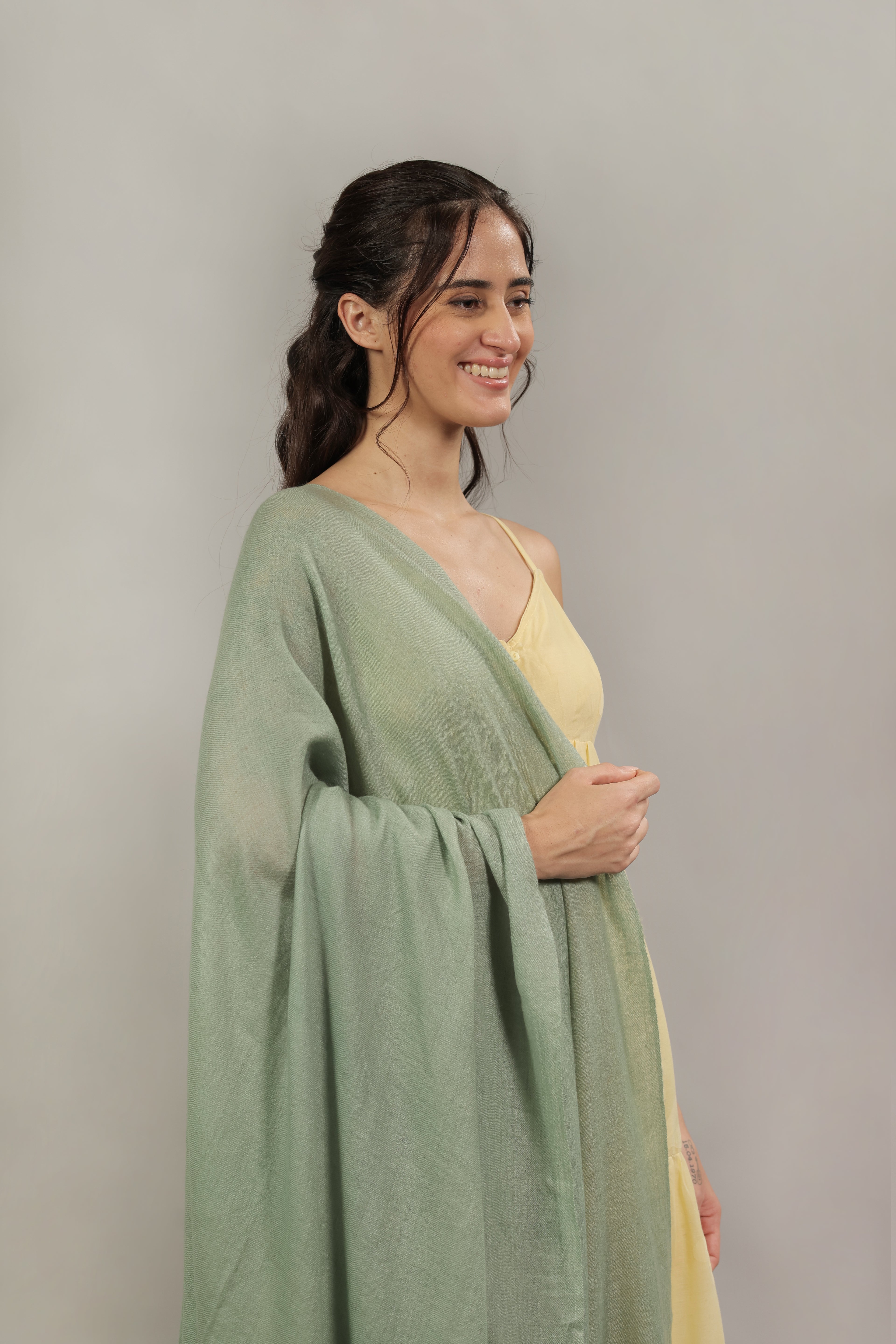 Olive Green Handspun Pashmina Shawl