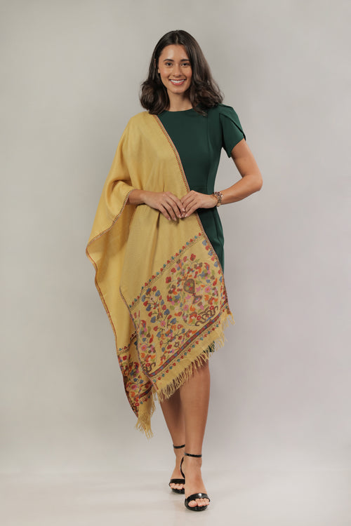 Yellow Kani and Sozni Palla Pashmina Muffler