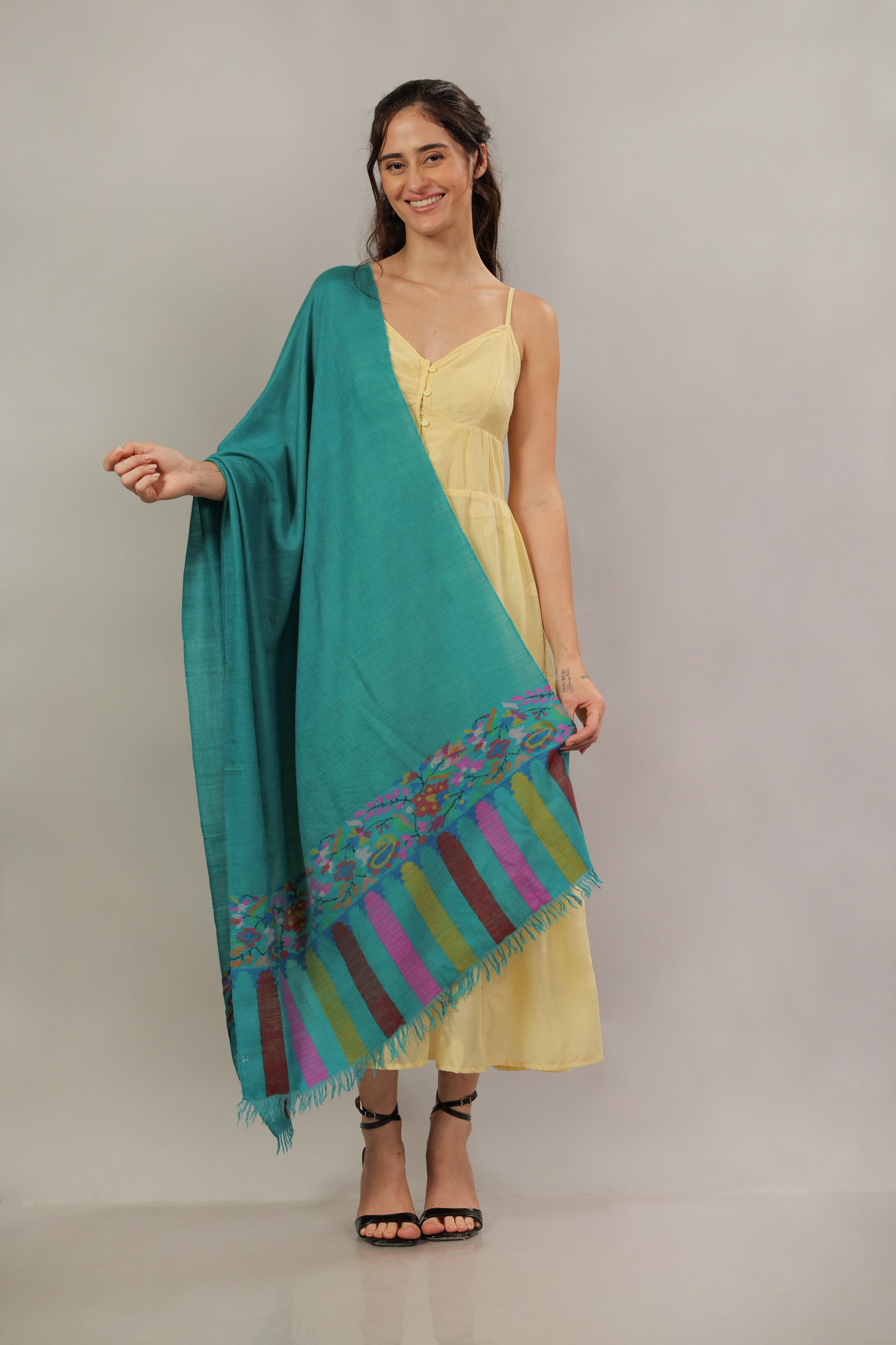 Teal Kani Palla Pashmina Wrap