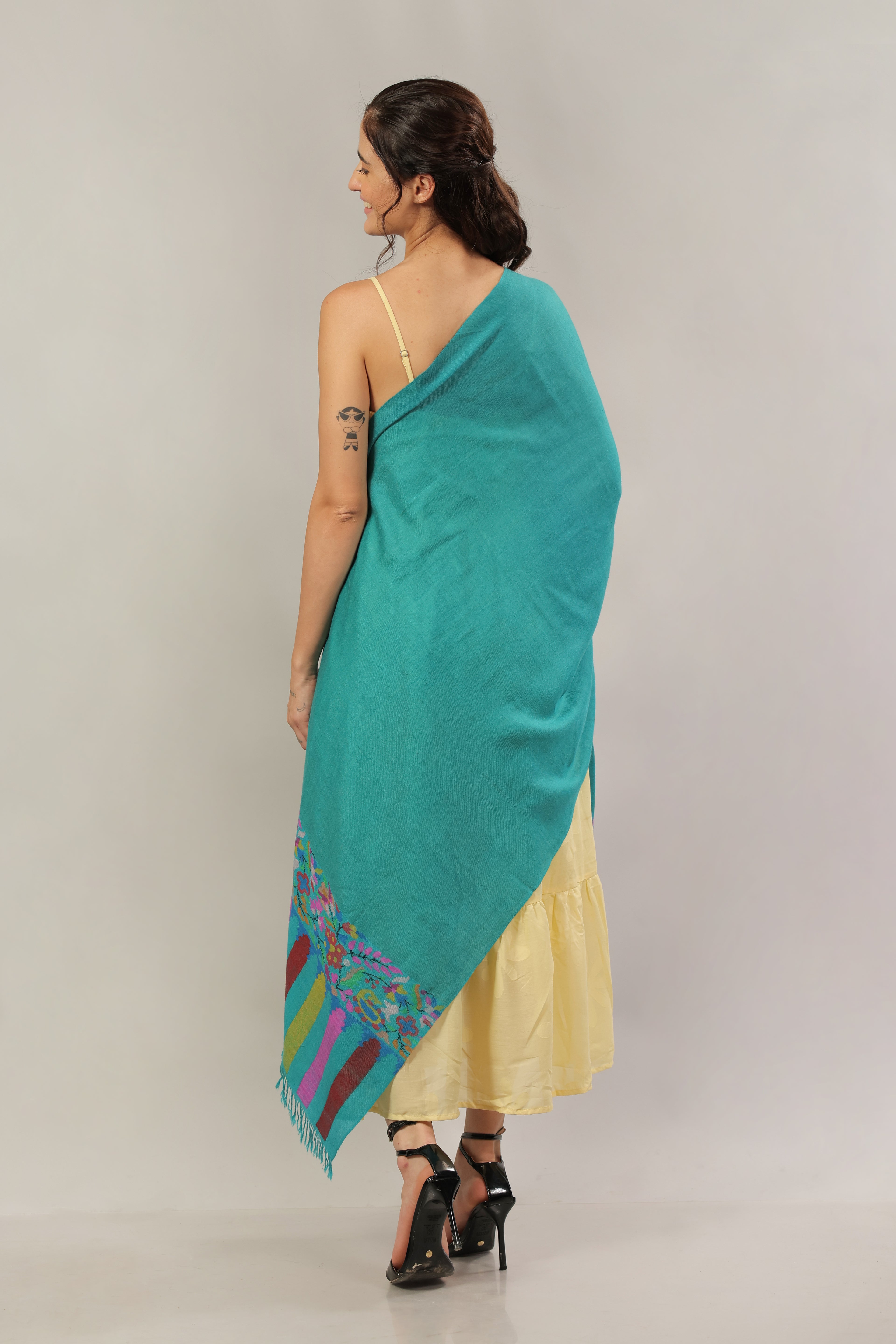 Teal Kani Palla Pashmina Wrap