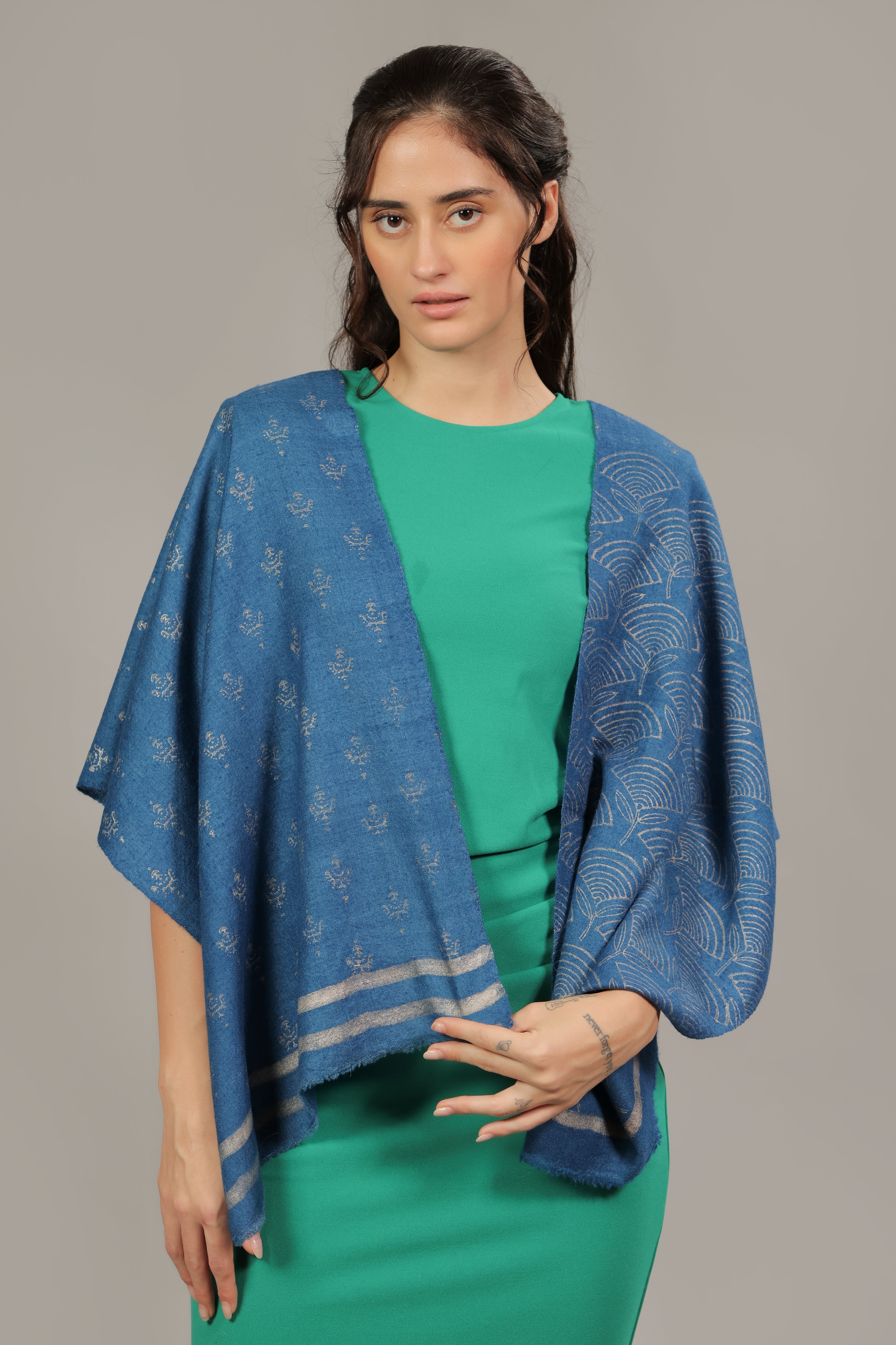 Blue Handblock Printed Pashmina Muffler
