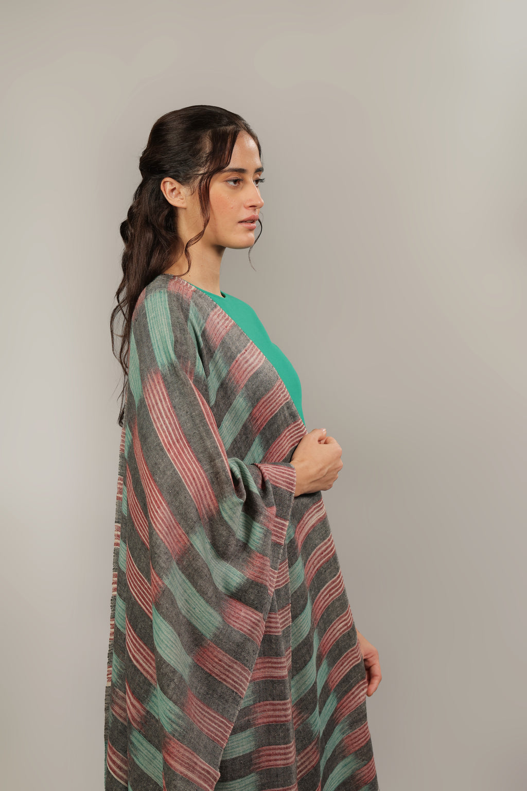 Green, Wine & Black Ikkat Pashmina Stole