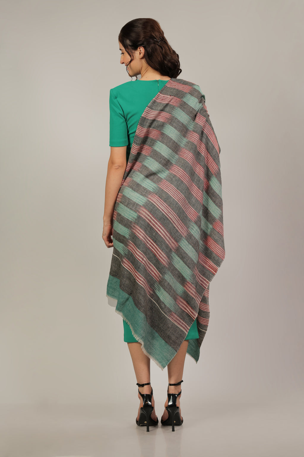 Green, Wine & Black Ikkat Pashmina Stole