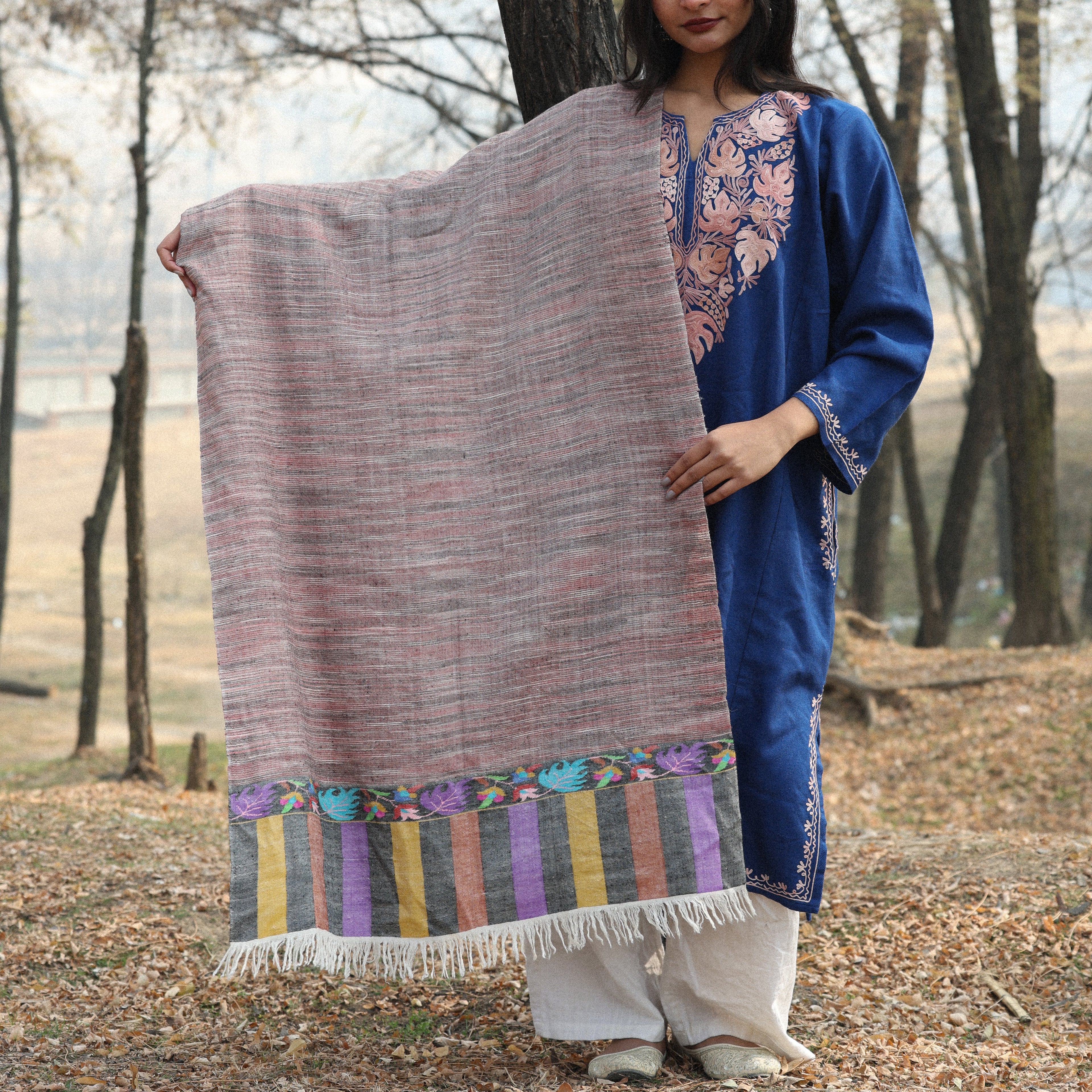 Wine Kani Palla Pashmina Wrap
