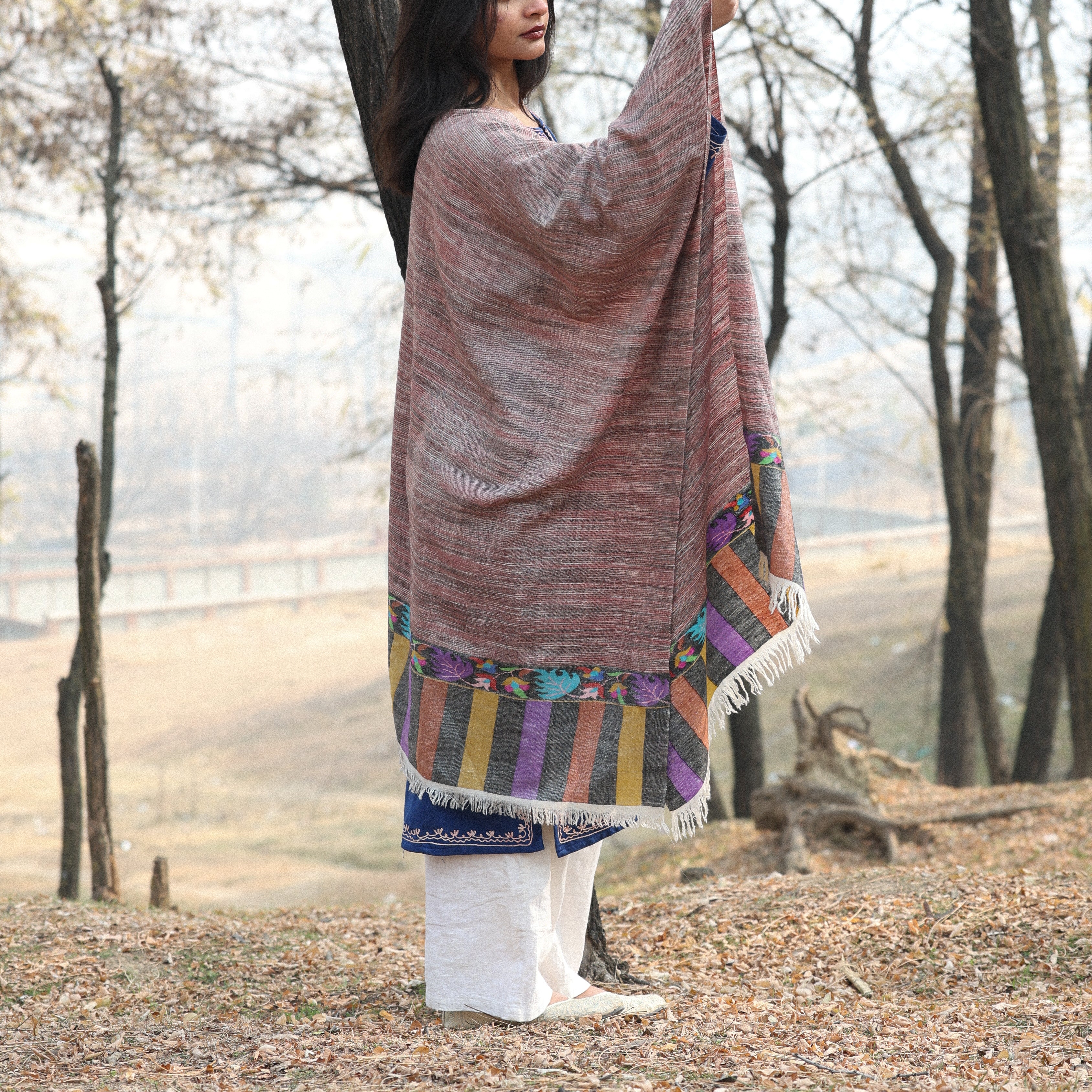 Wine Kani Palla Pashmina Wrap