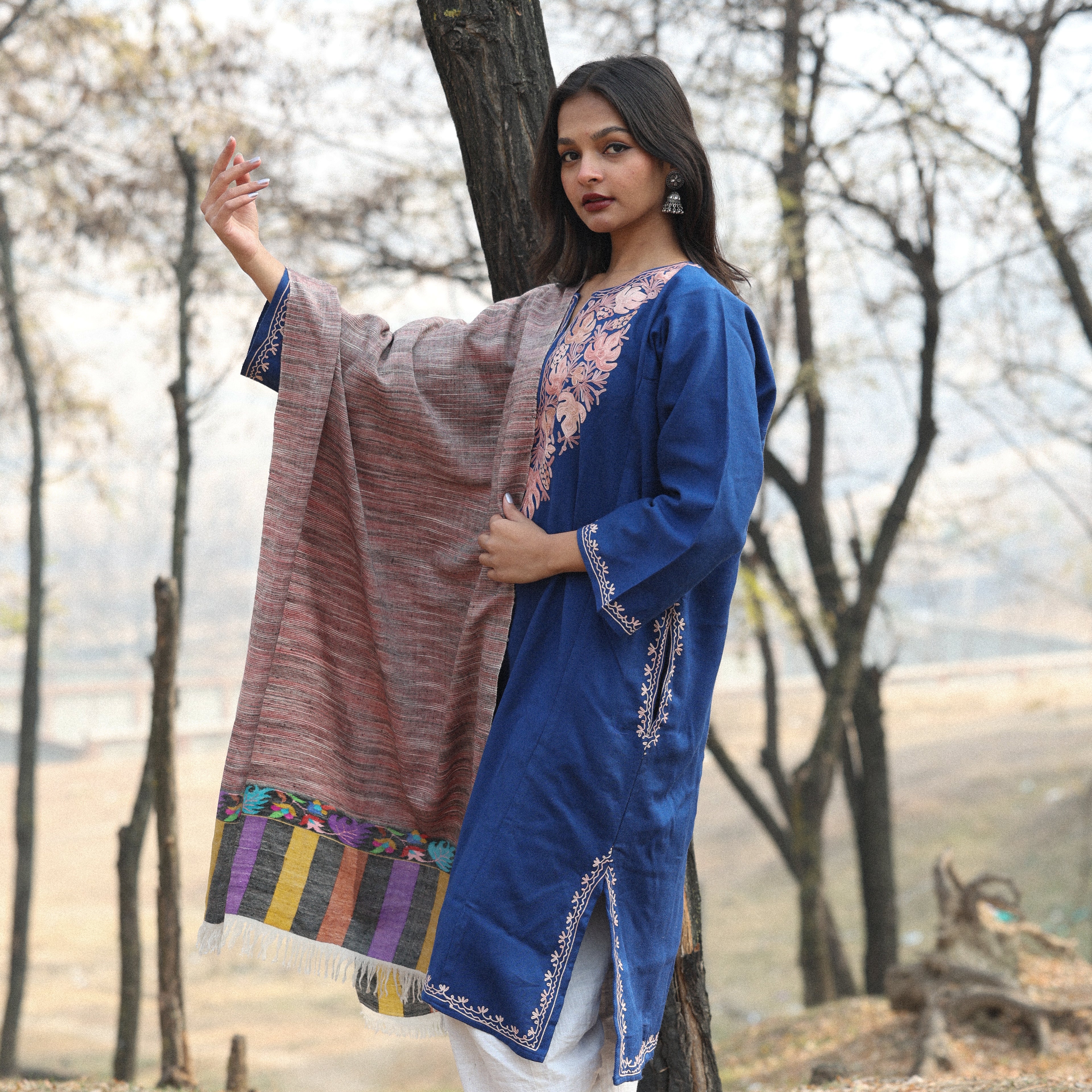 Wine Kani Palla Pashmina Wrap