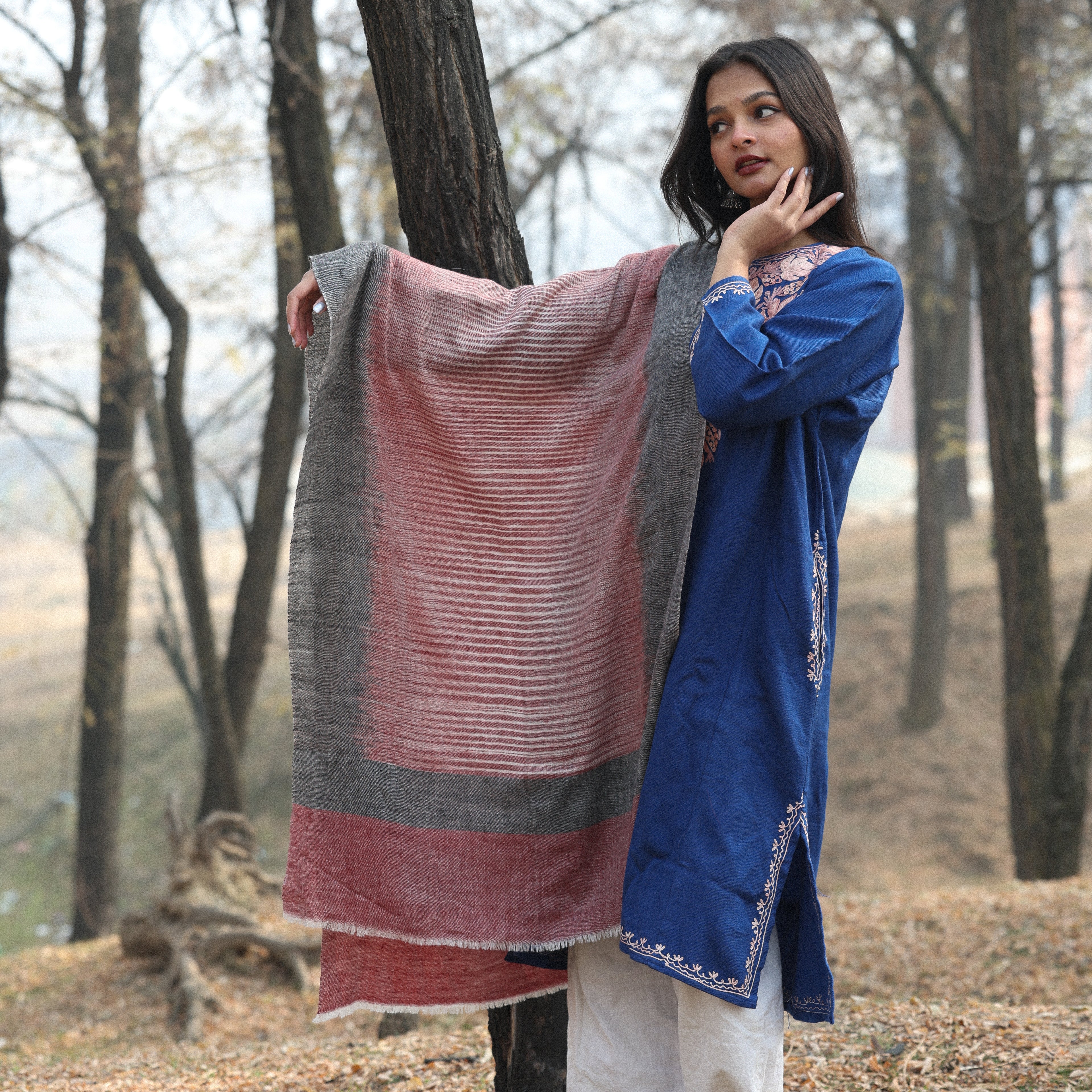 Wine & Black Ikkat Pashmina Wrap