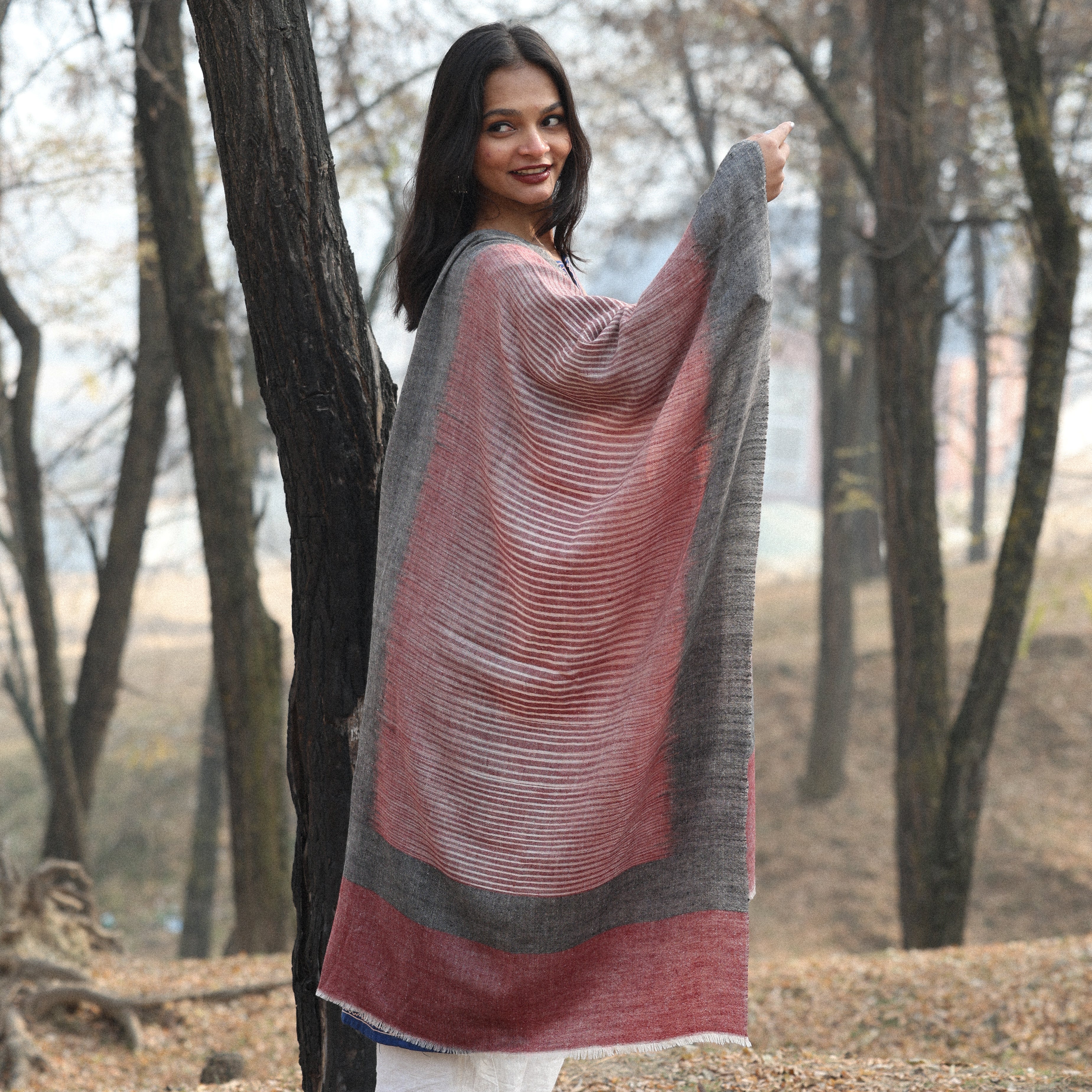 Wine & Black Ikkat Pashmina Wrap