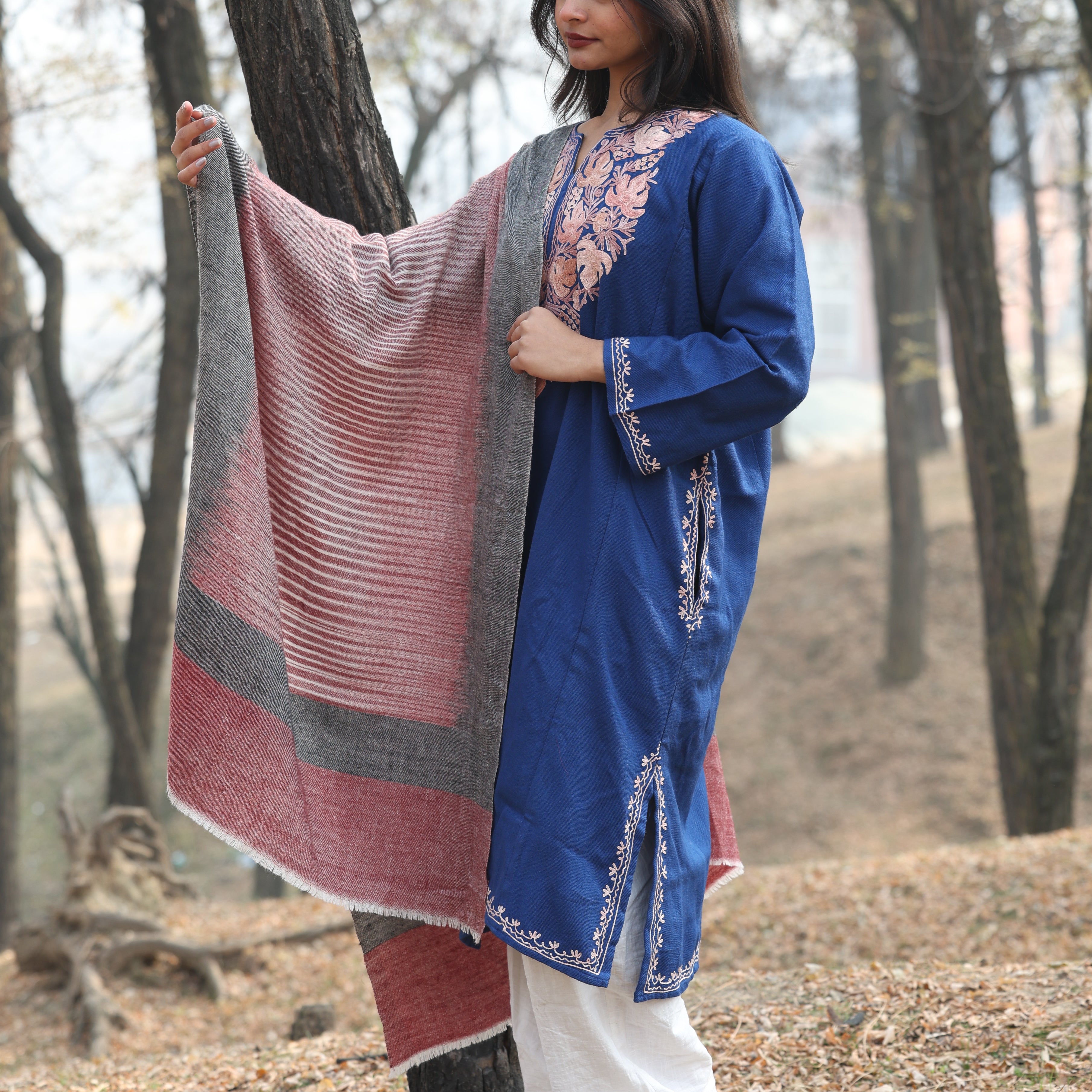 Wine & Black Ikkat Pashmina Wrap