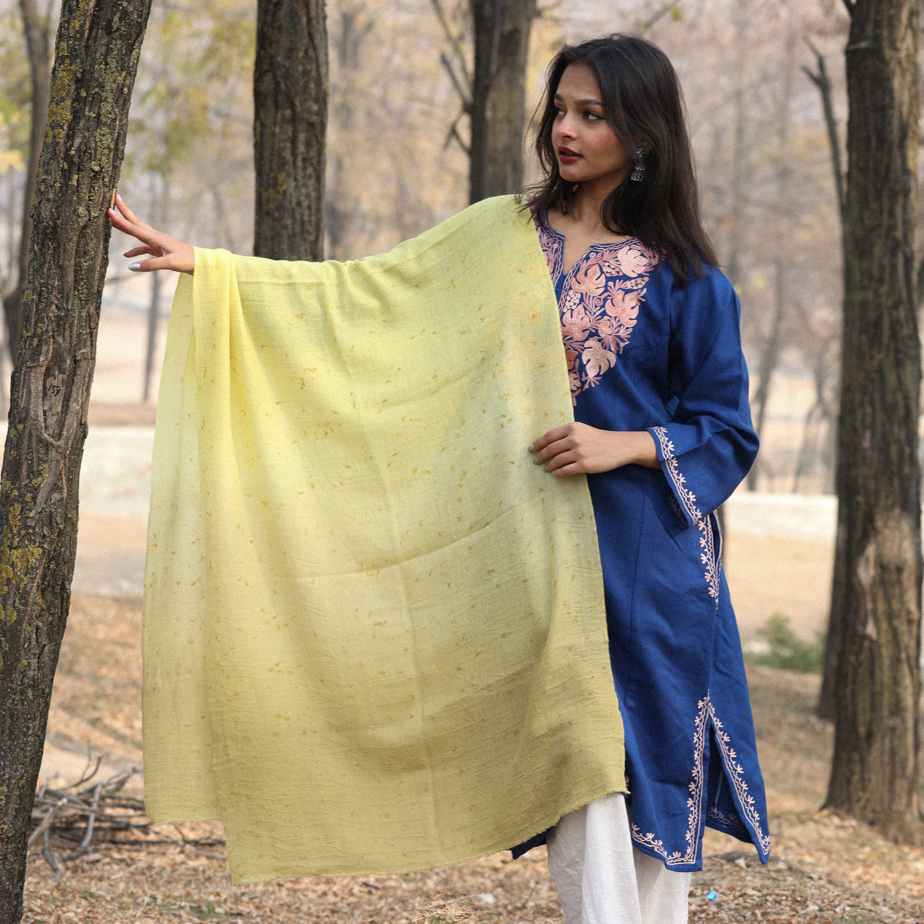 Yellow and Green Ombre Organic Flower Dyed Pashmina Wrap