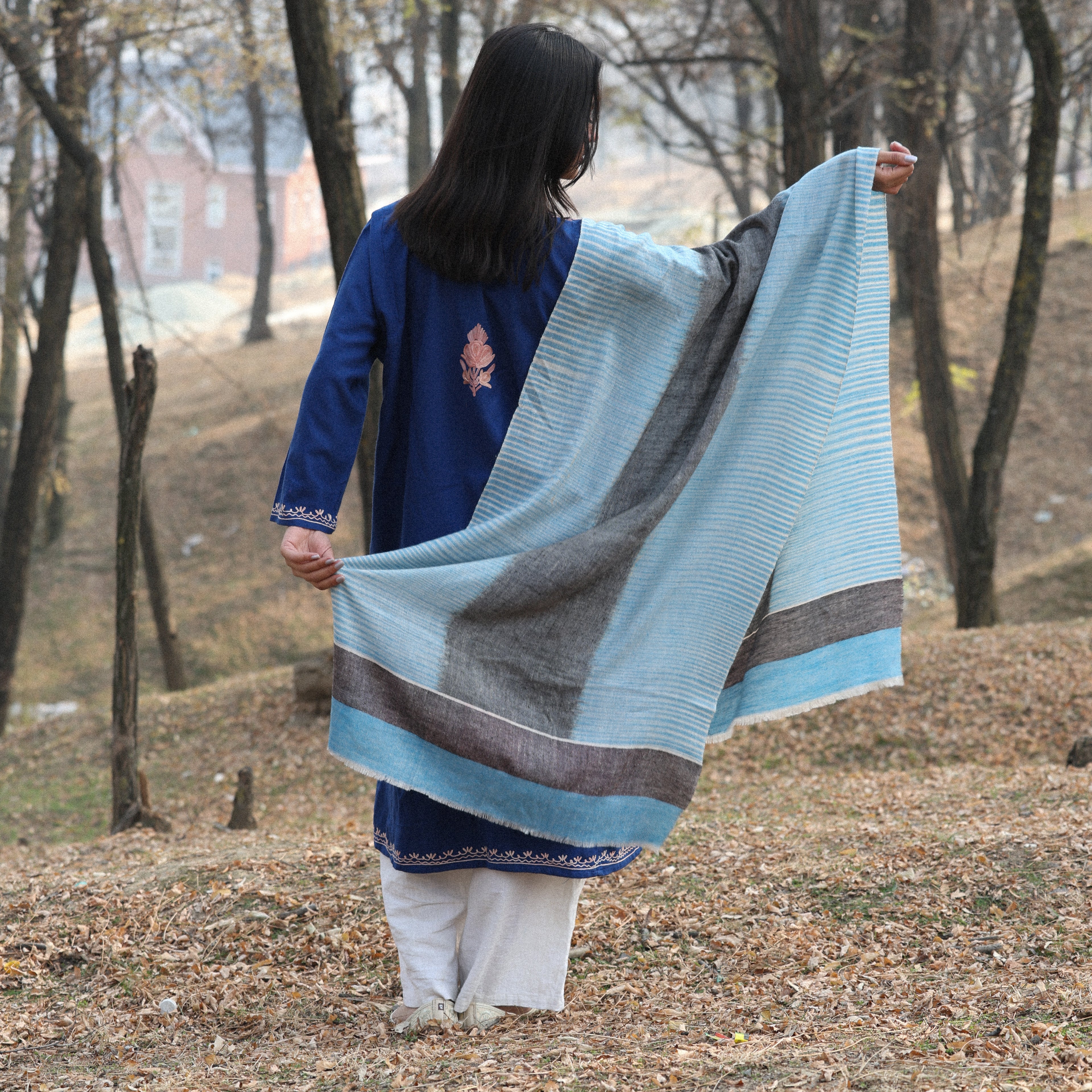 Blue & Black Ikkat Pashmina Wrap