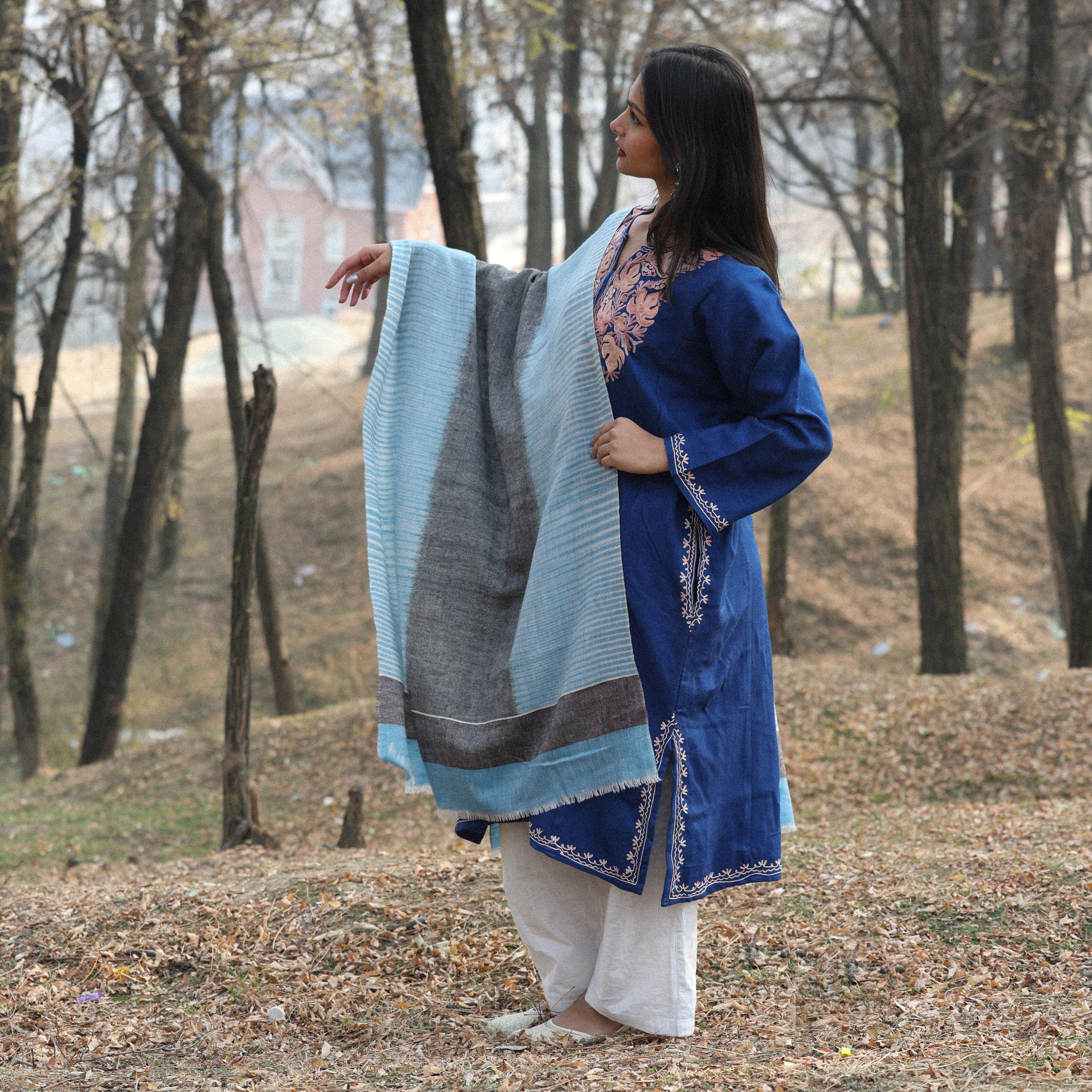 Blue & Black Ikkat Pashmina Wrap