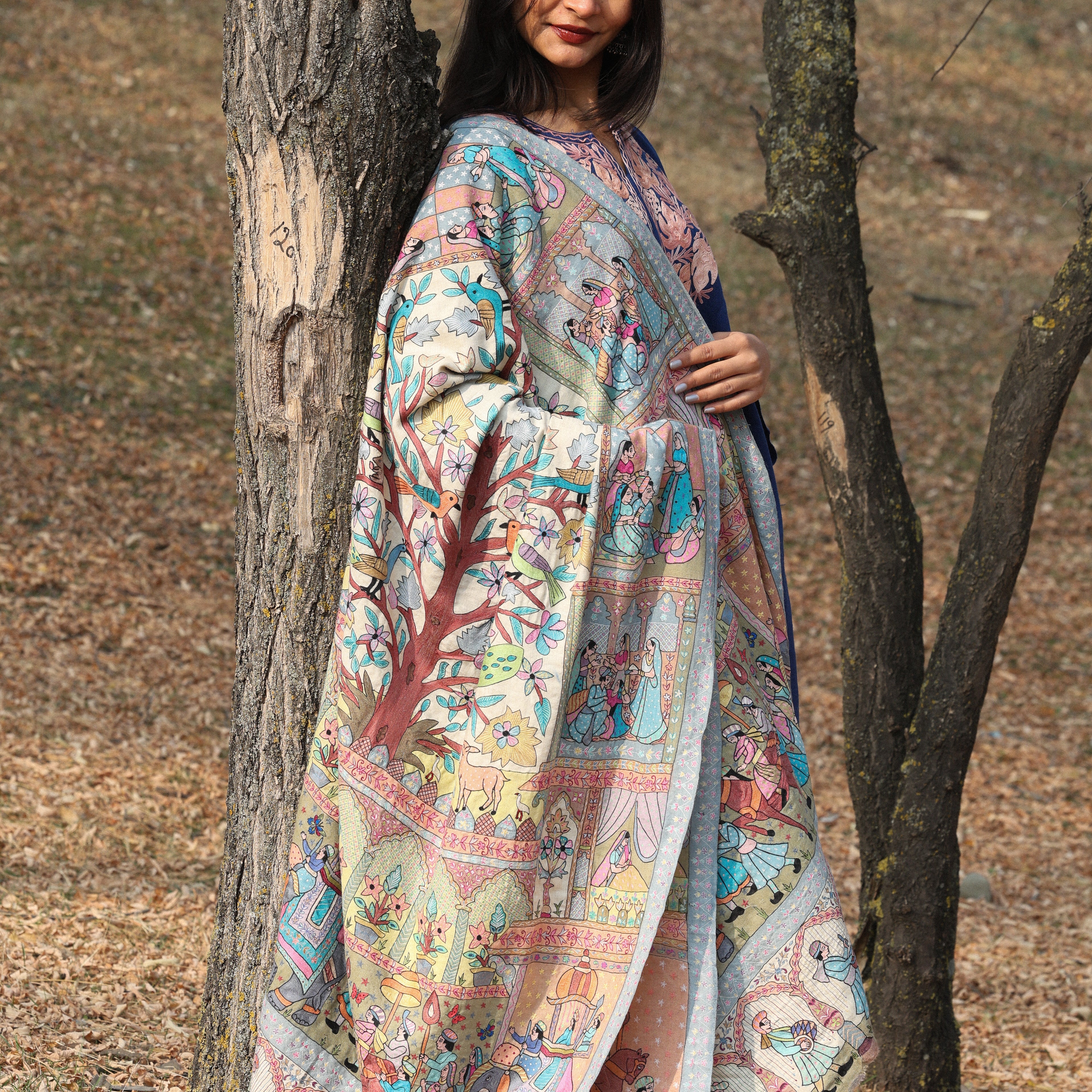 The Enchanted Garden Kalamkari Pashmina Shawl