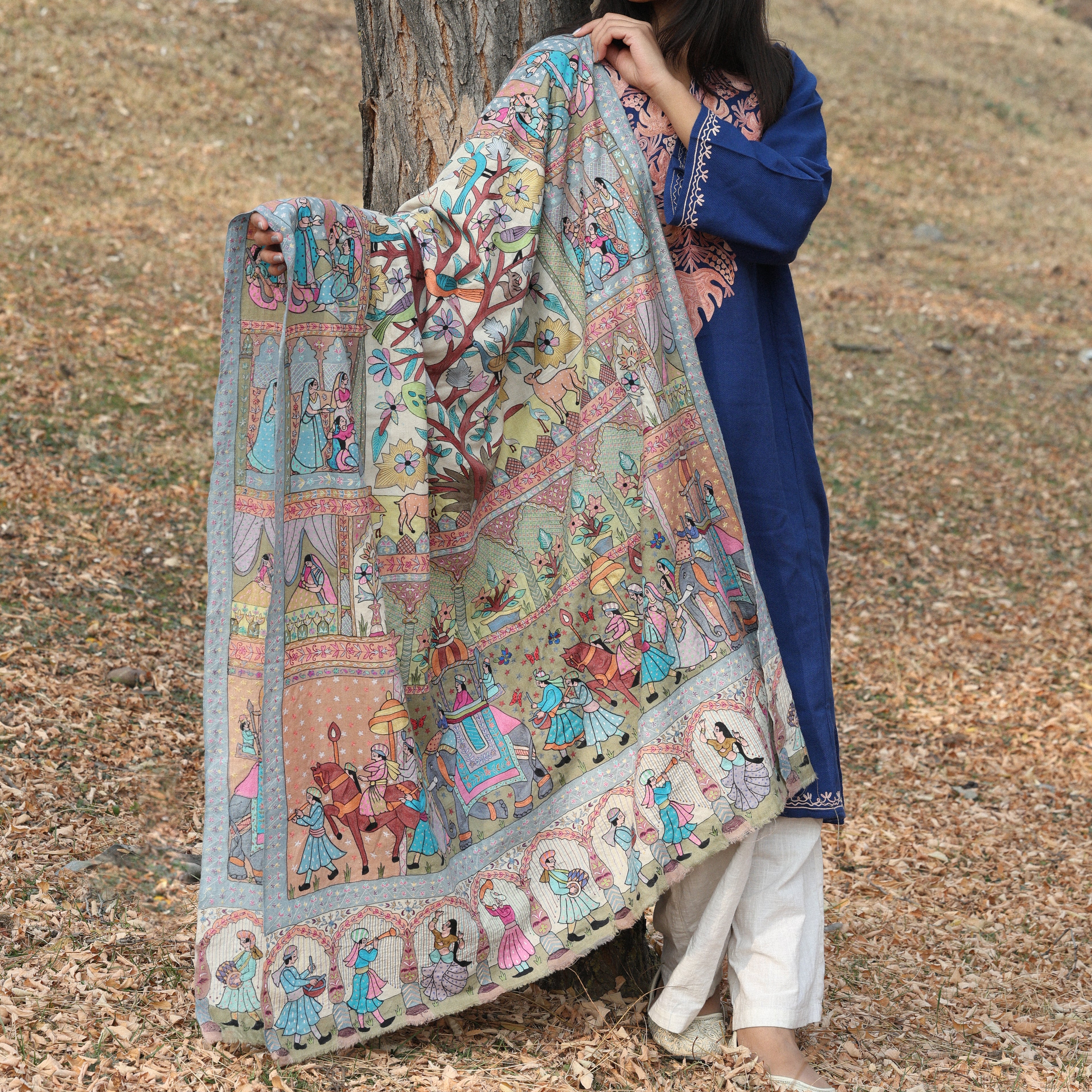 The Enchanted Garden Kalamkari Pashmina Shawl