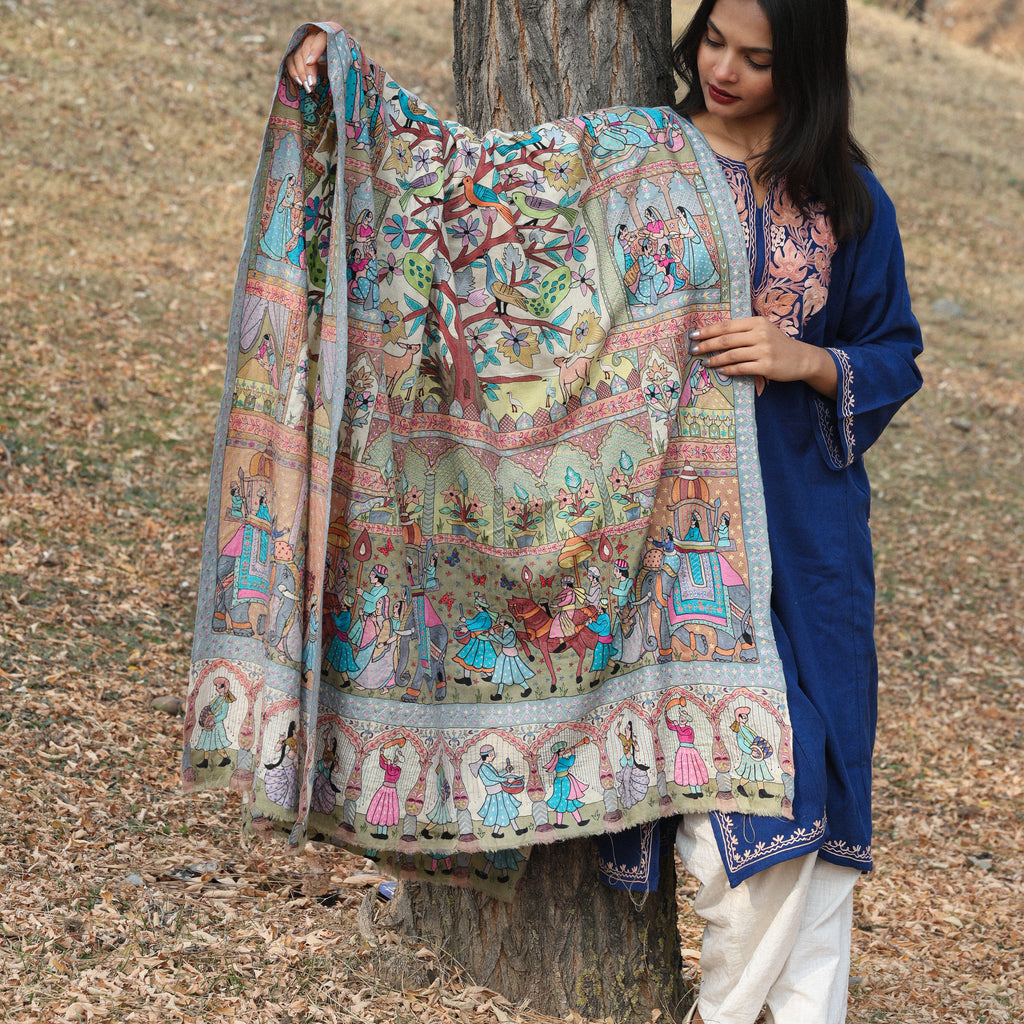 The Enchanted Garden Kalamkari Pashmina Shawl